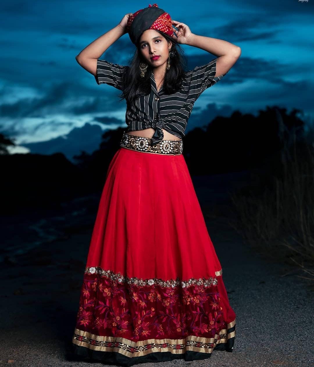 Red Floral Embroidered Skirt