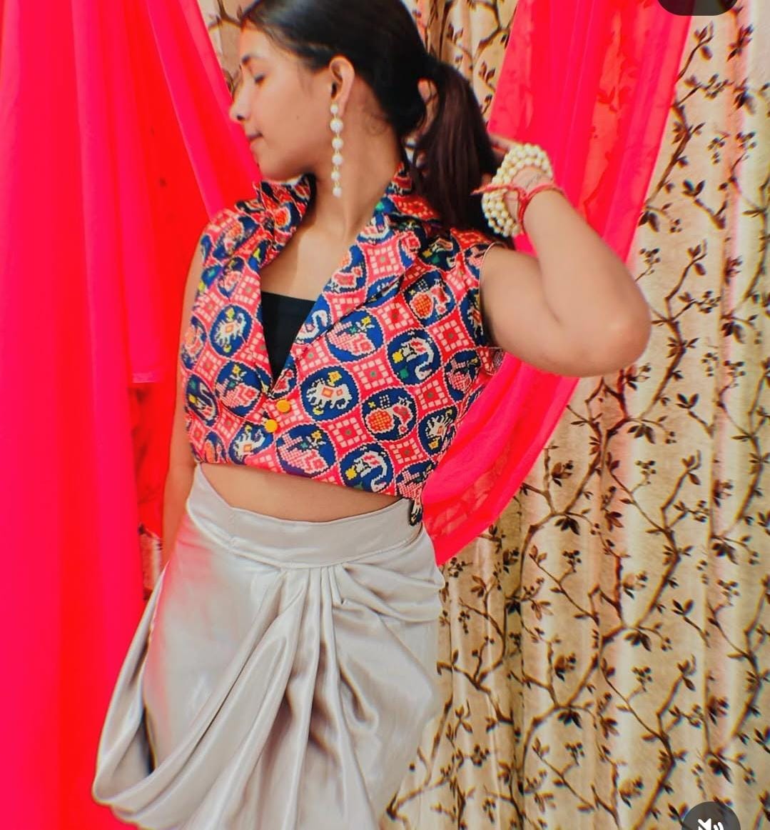 Ethnic Crop Top with Elephant Print