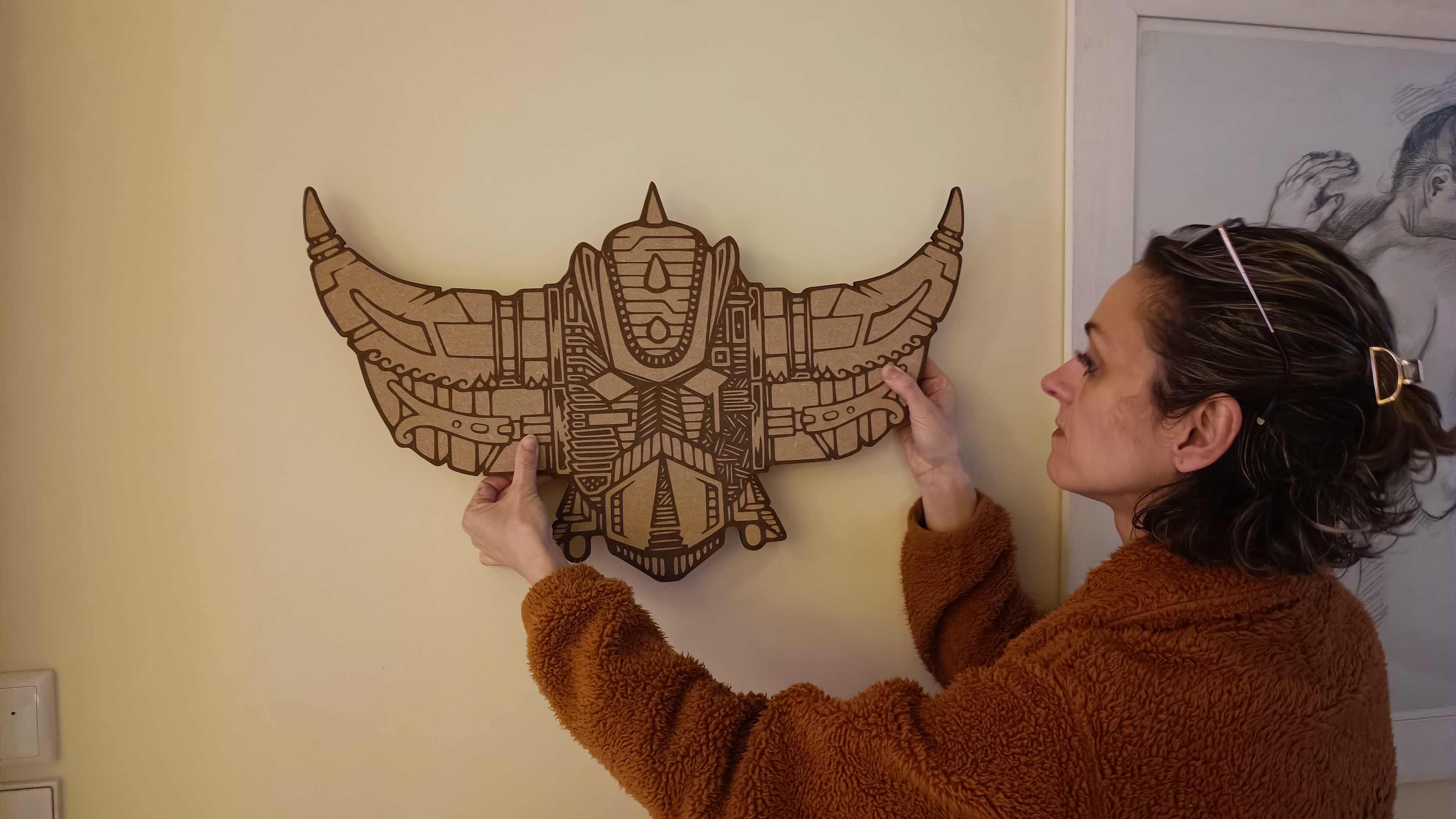 Décoration murale robotique en bois 60cm