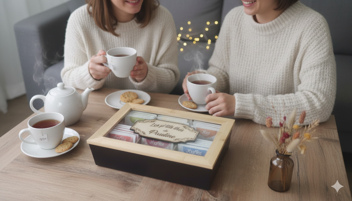 Boîte à thé en bois personnalisée