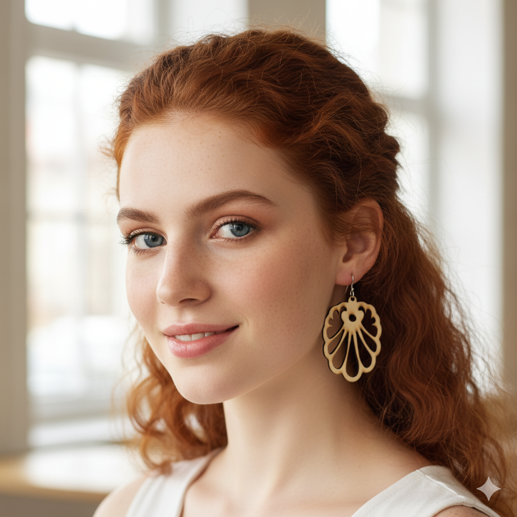 Boucle d'oreille coquille Saint-Jacques en bois