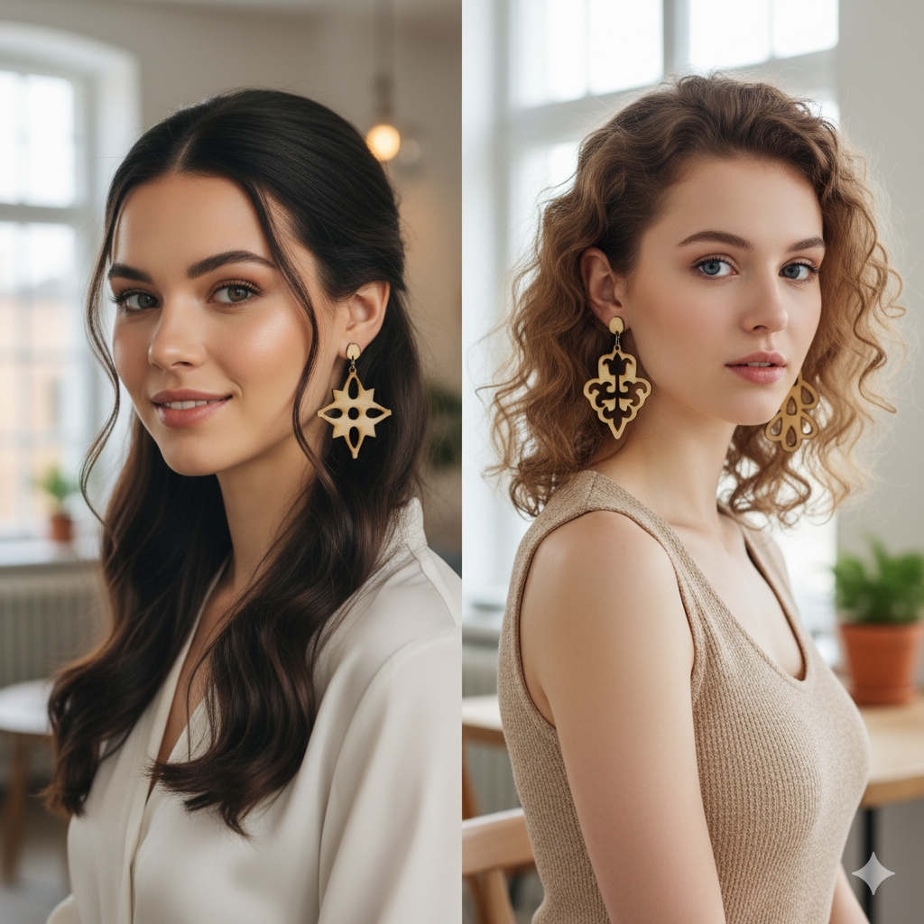 Boucle d'oreille en bois découpé