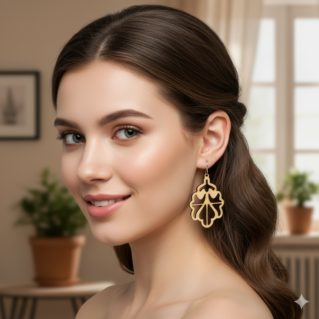 Boucle d’oreille en bois découpé