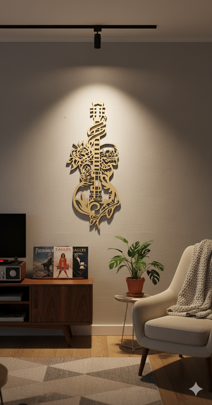 Décoration murale guitare en bois 60cm