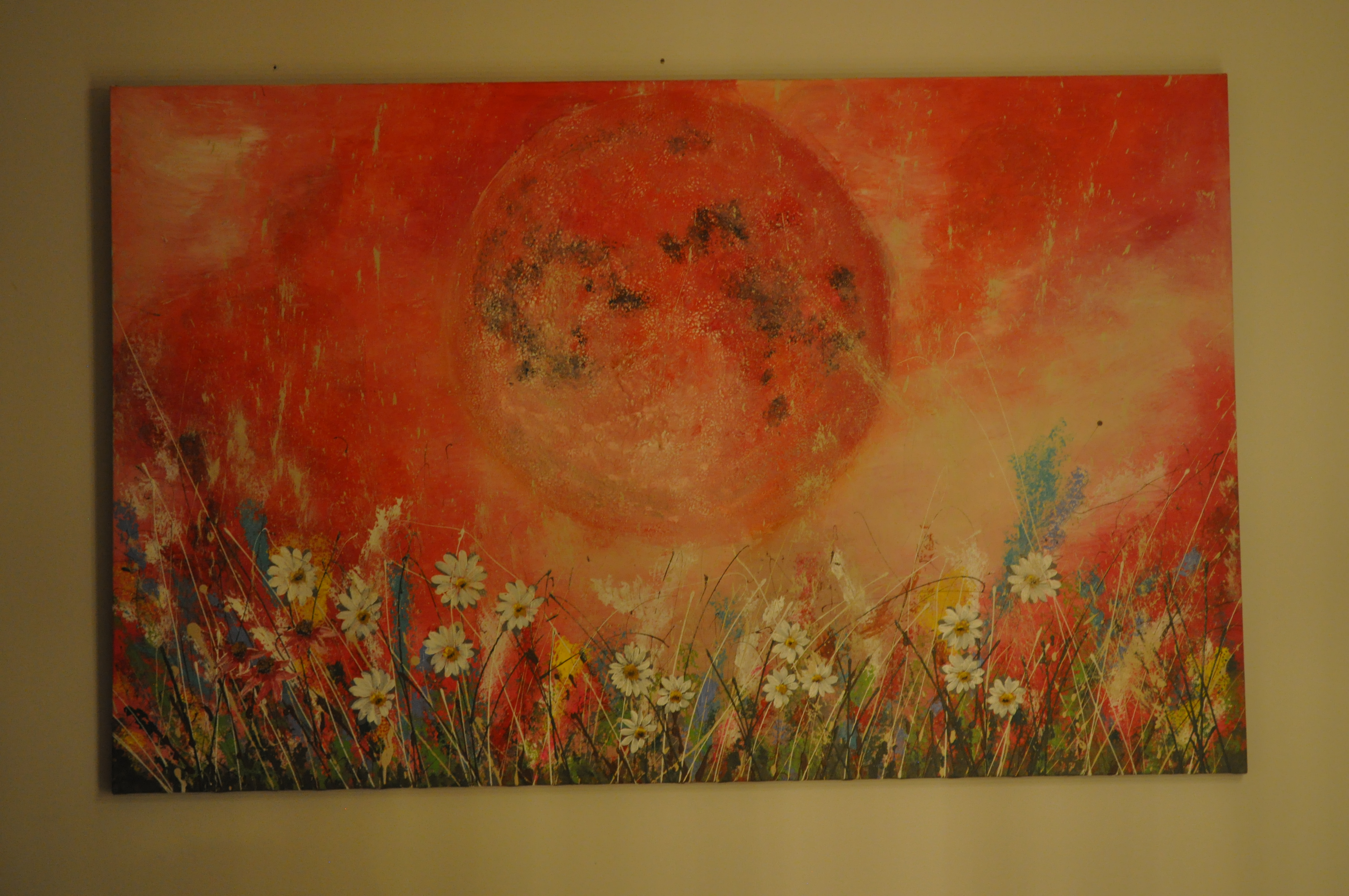 Blood Moon. Abstract Floral Moon Painting