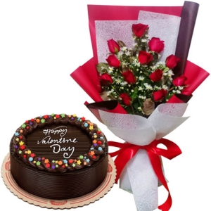 Chocolate Cake and 12 Rose Bouquet