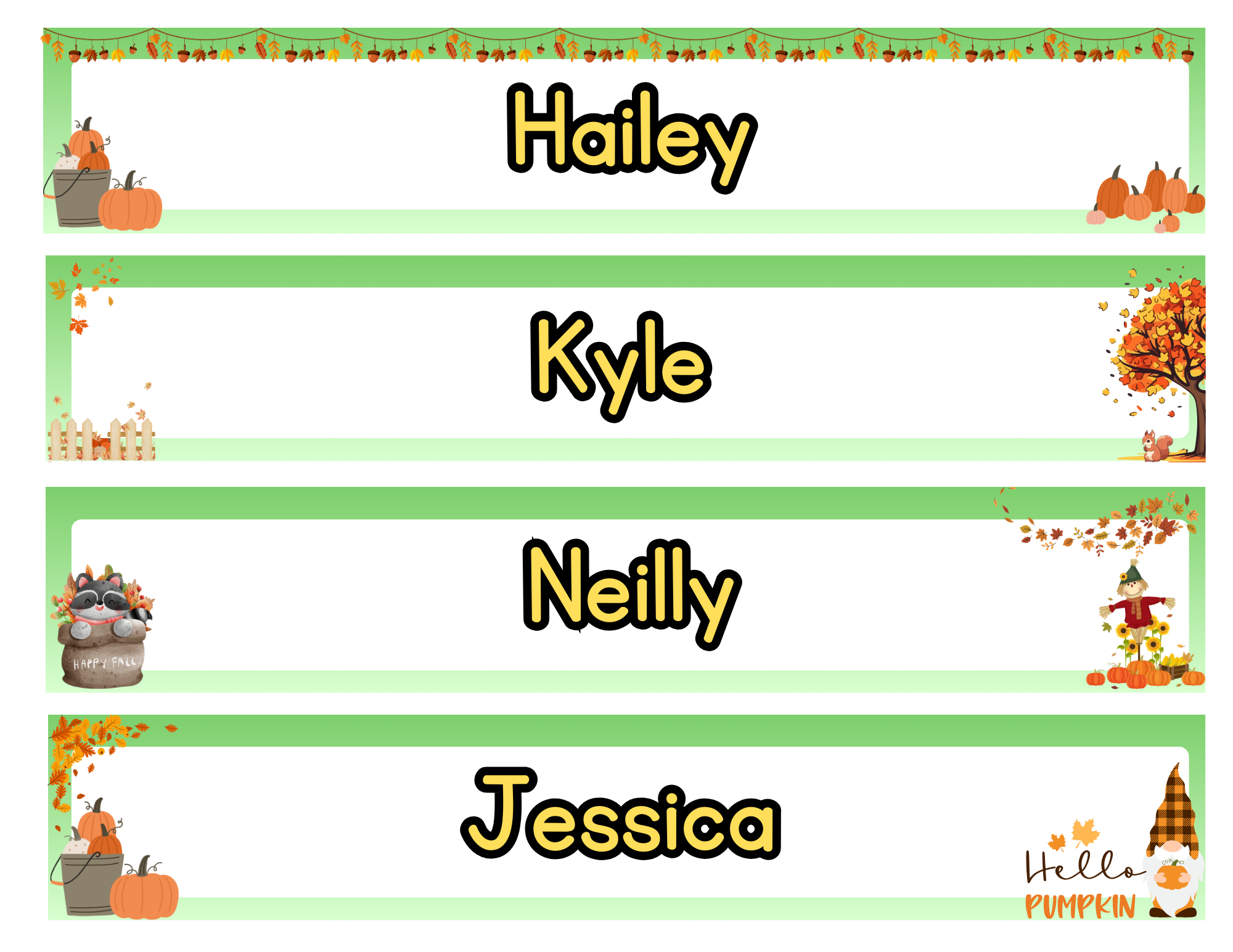 Editable Fall Name Tags Set of 4 sizes