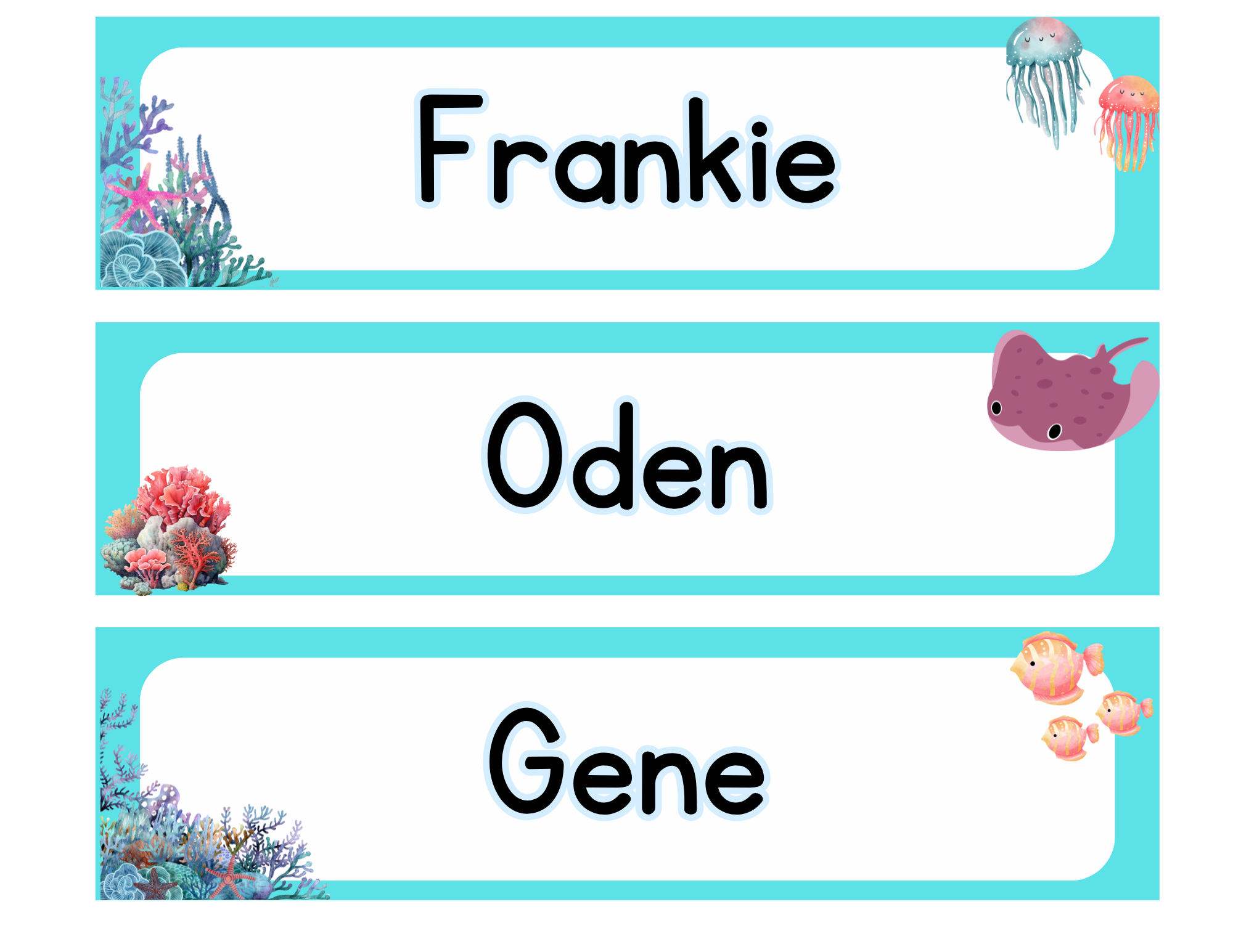 Ocean Themed Editable Name Tags