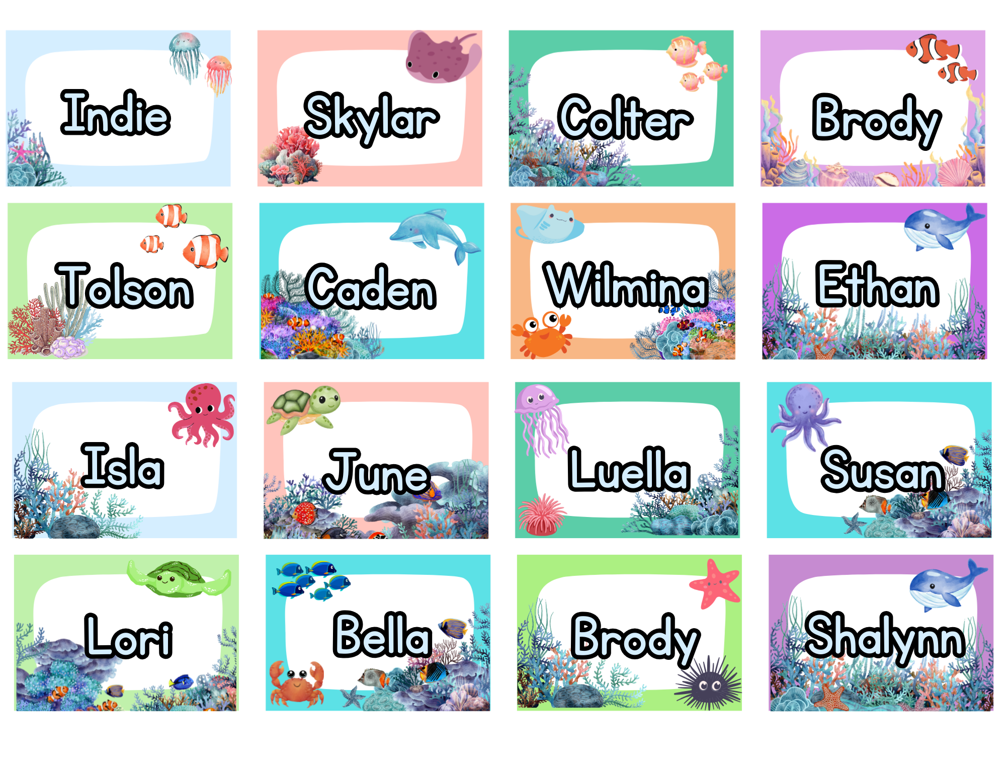 Ocean-Themed Editable Name Tags
