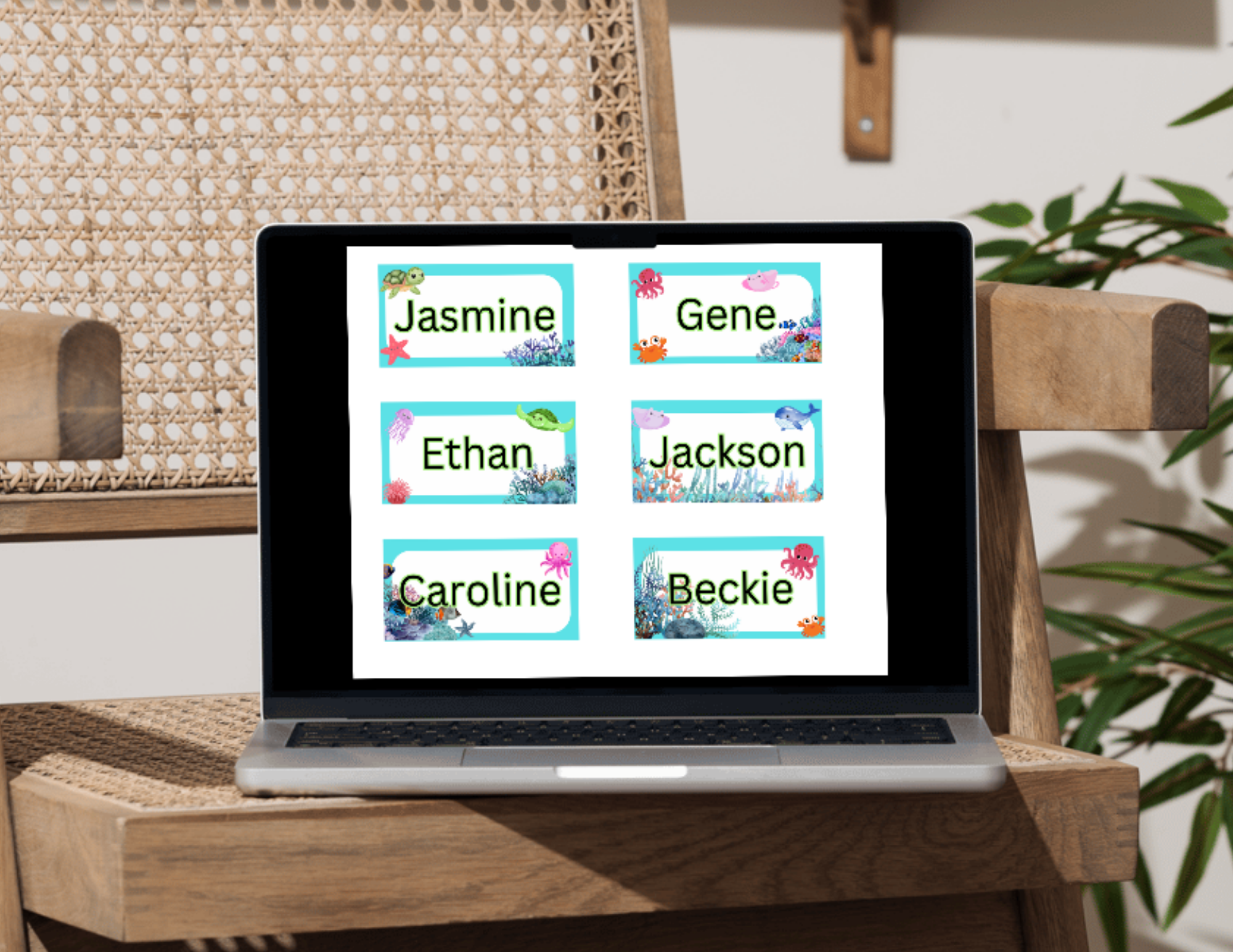Ocean-Themed Editable Name Tags