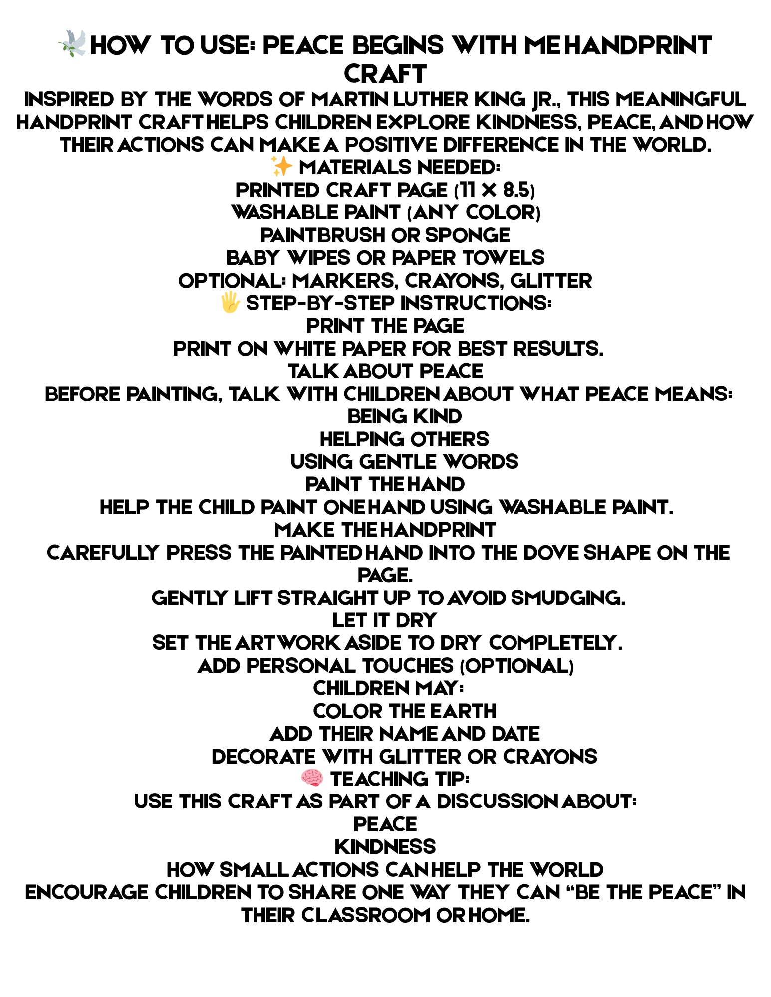 Peace Begins With Me Handprint Craft