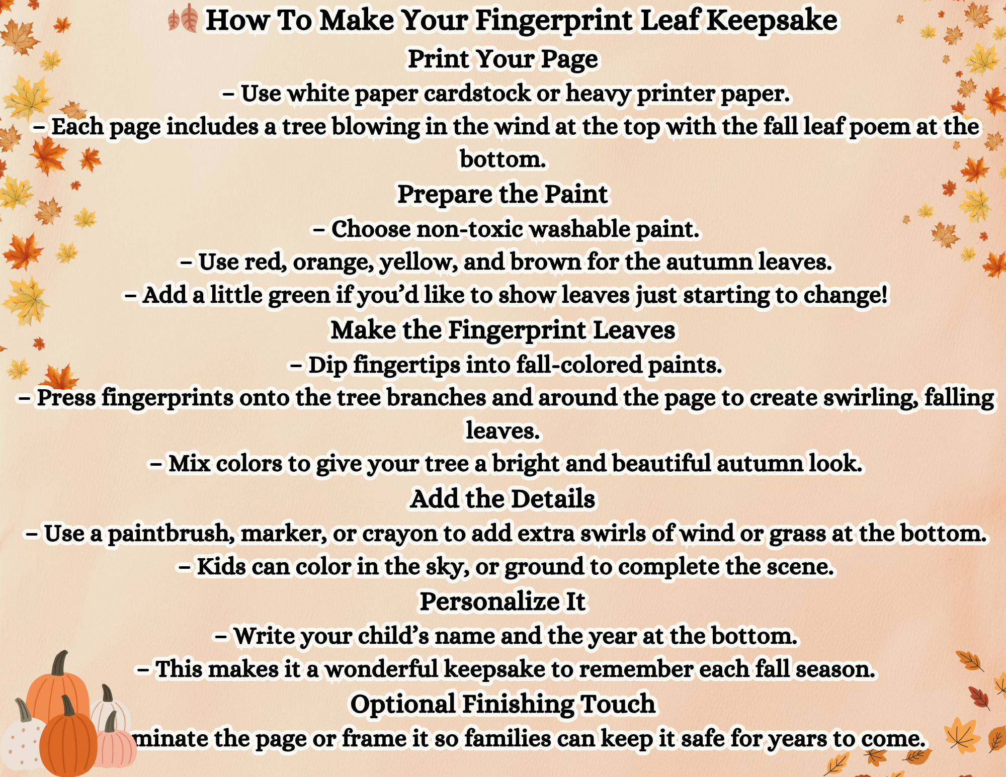 Fall Leaf Printable Fingerprint Keepsake