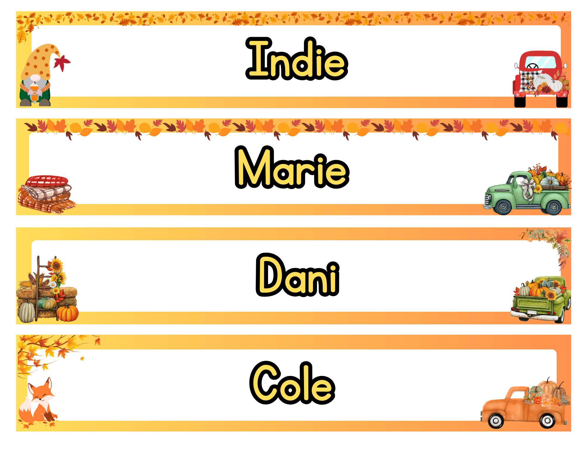 Editable Fall Name Tags Set of 4 sizes
