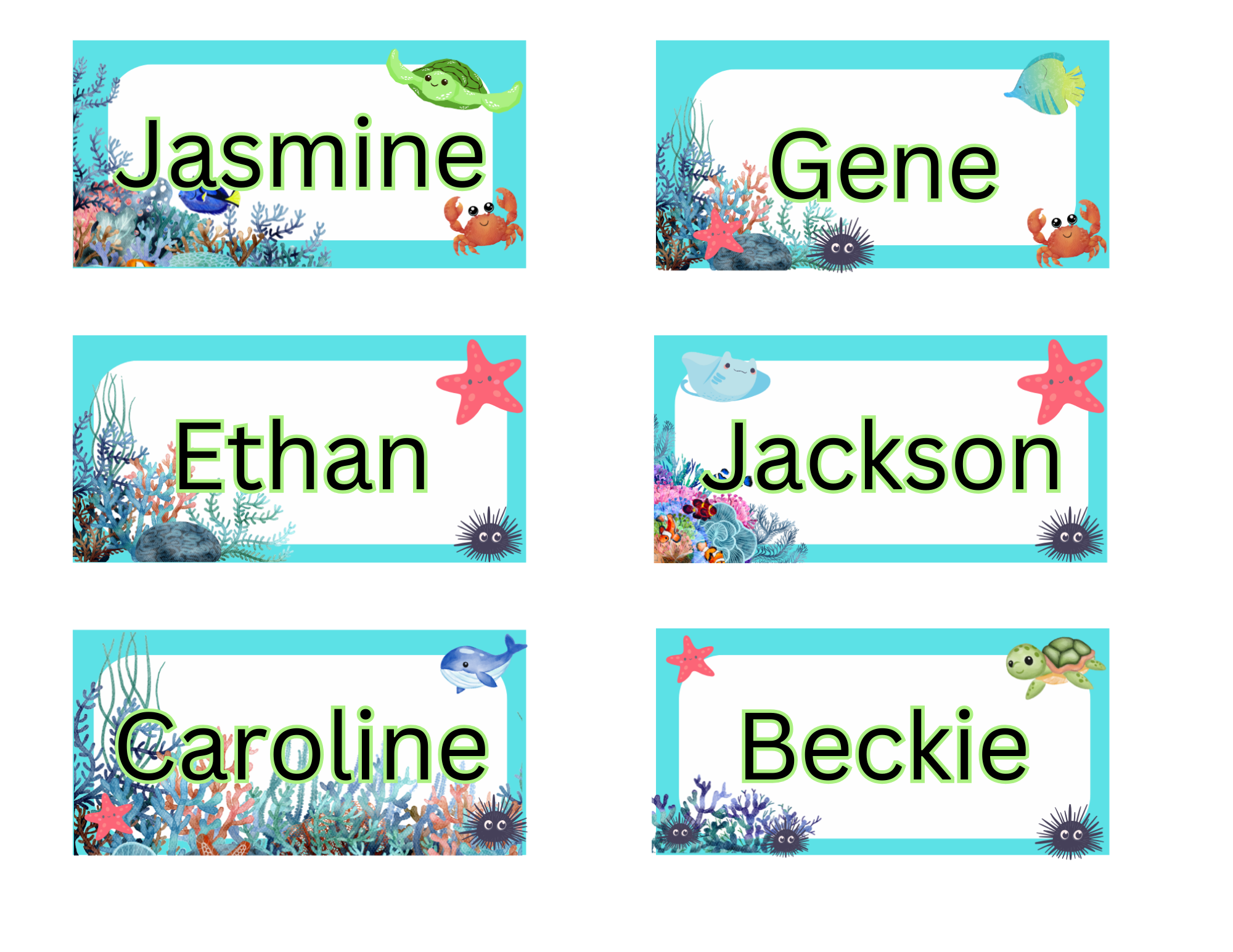 Ocean-Themed Editable Name Tags