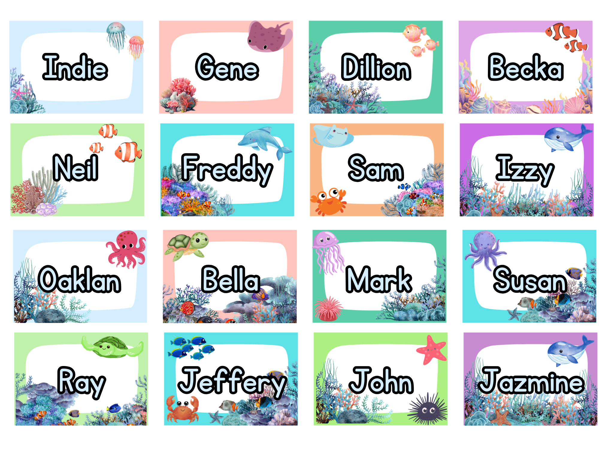 Ocean Themed Editable Name Tags