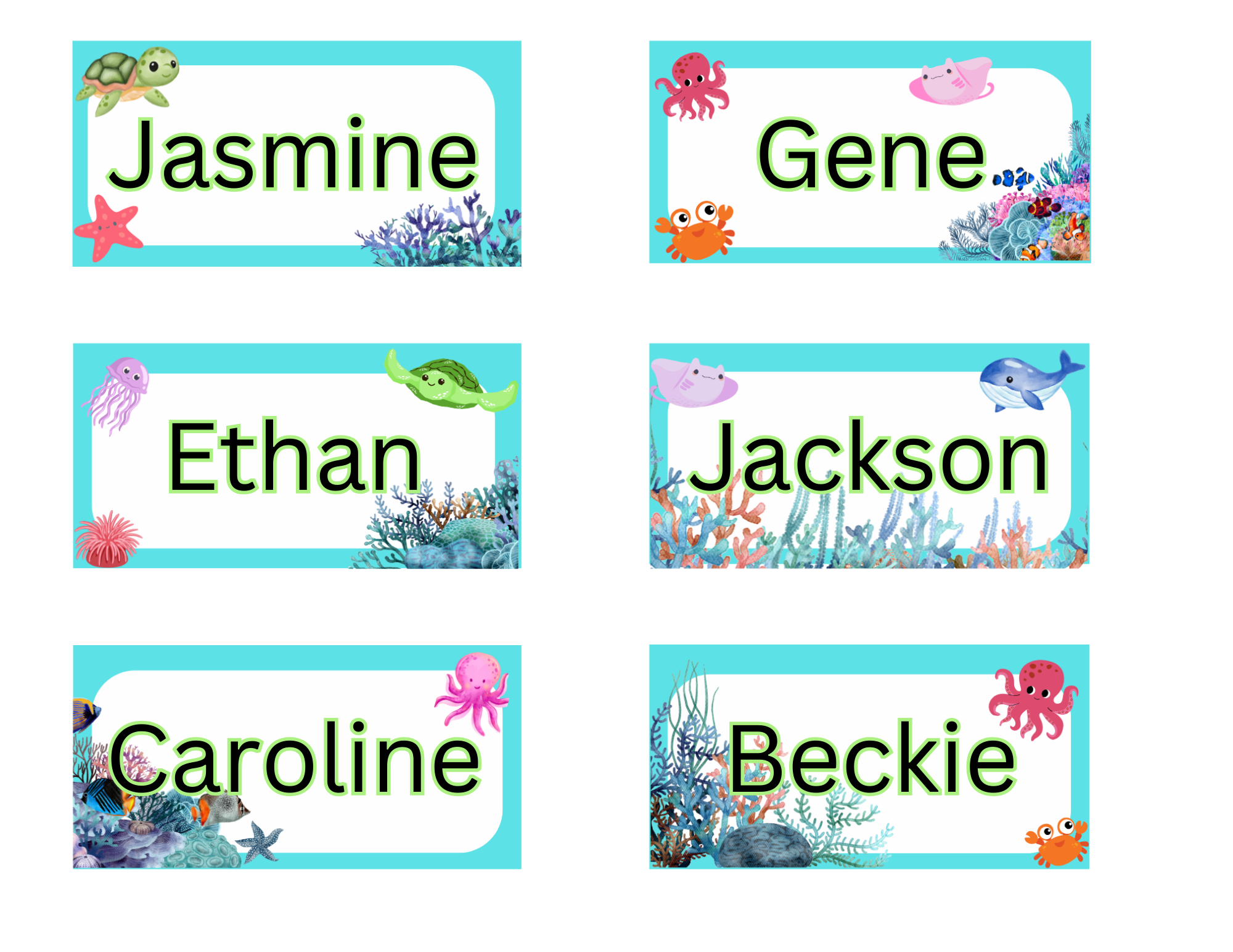 Ocean-Themed Editable Name Tags