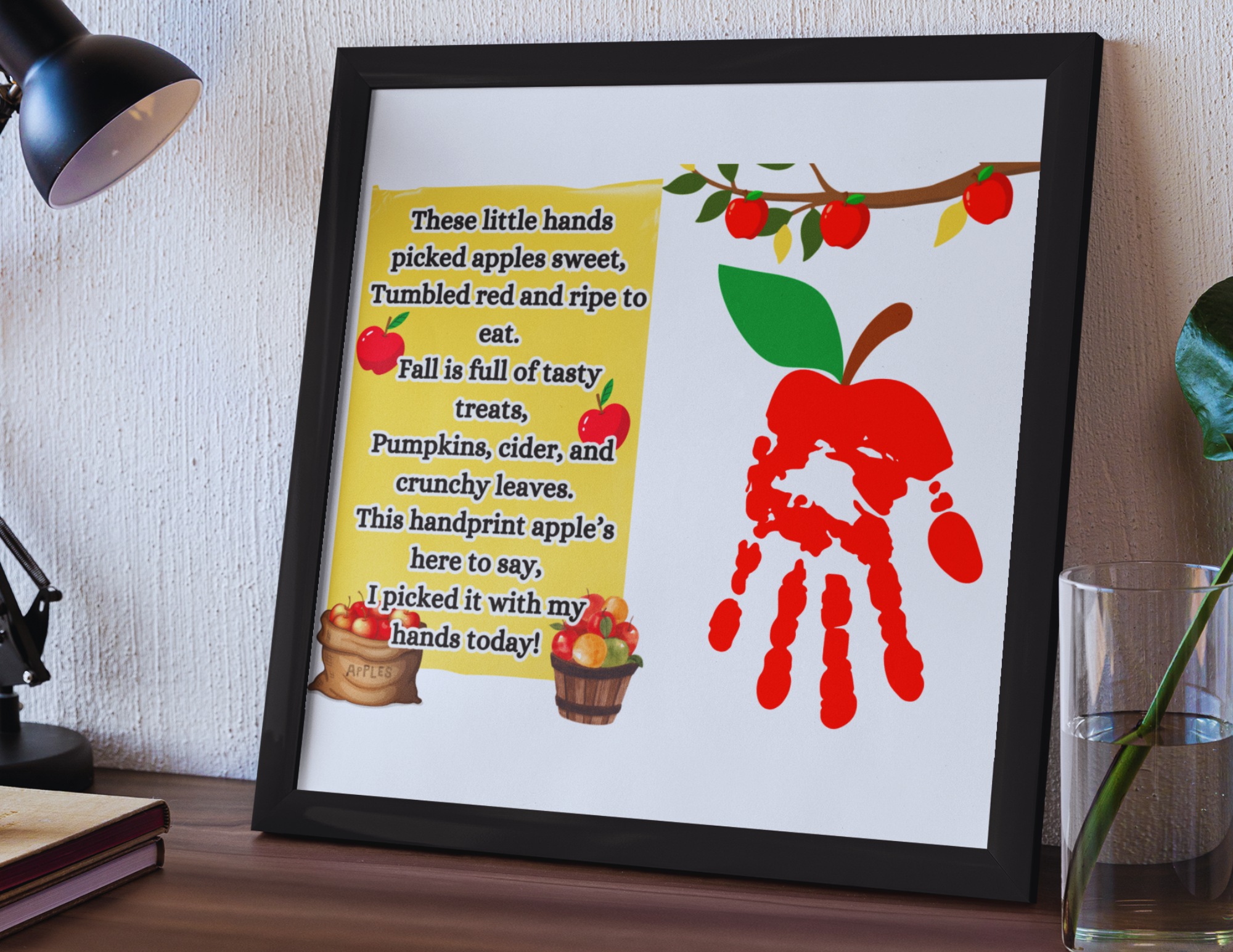 Apple Handprint Art, Apple Handprint Footprint,back to school infant art,infant Keepsake,apple Craft, Printable Handicraft, apple preschool