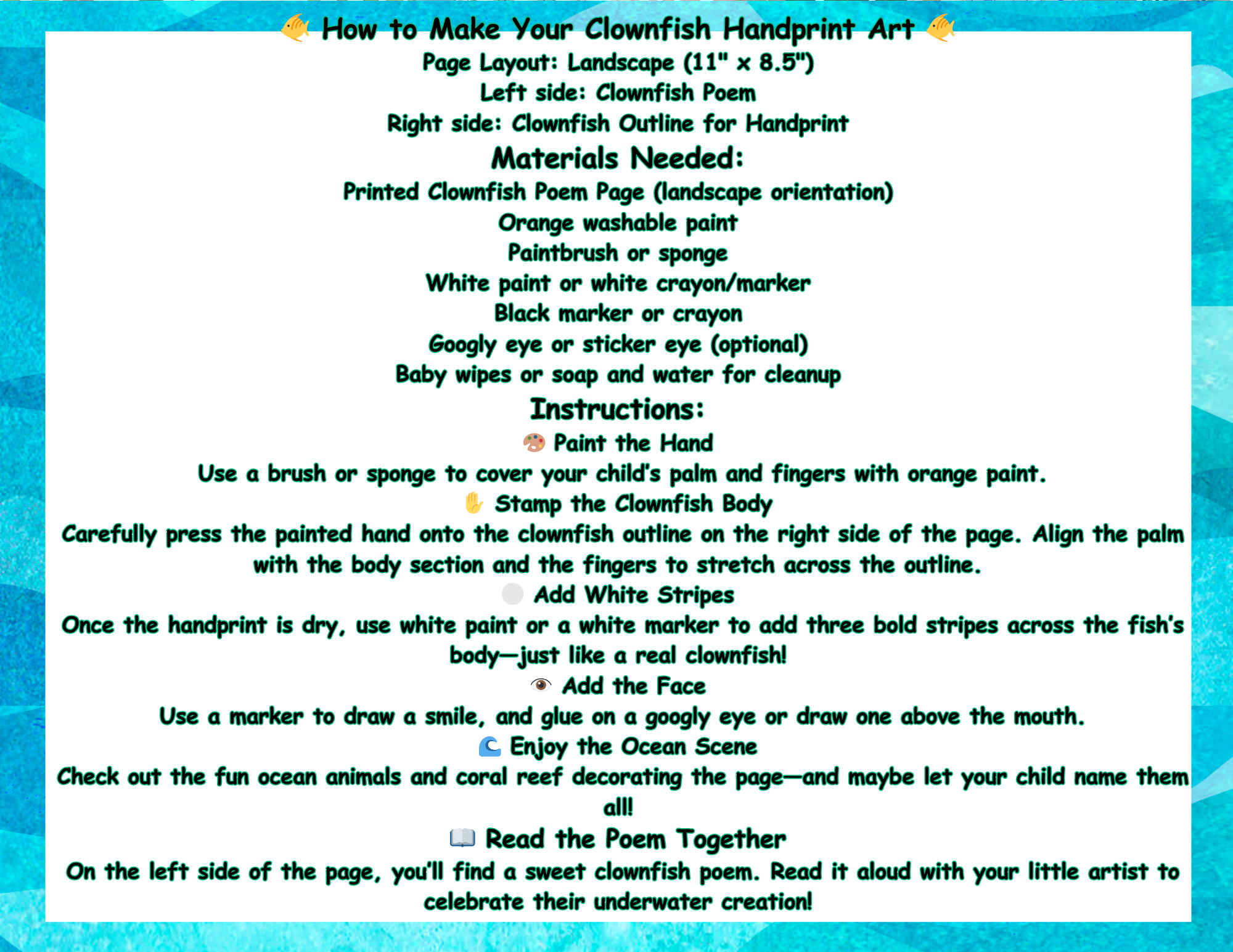 Nemo Clownfish Handprint Craft