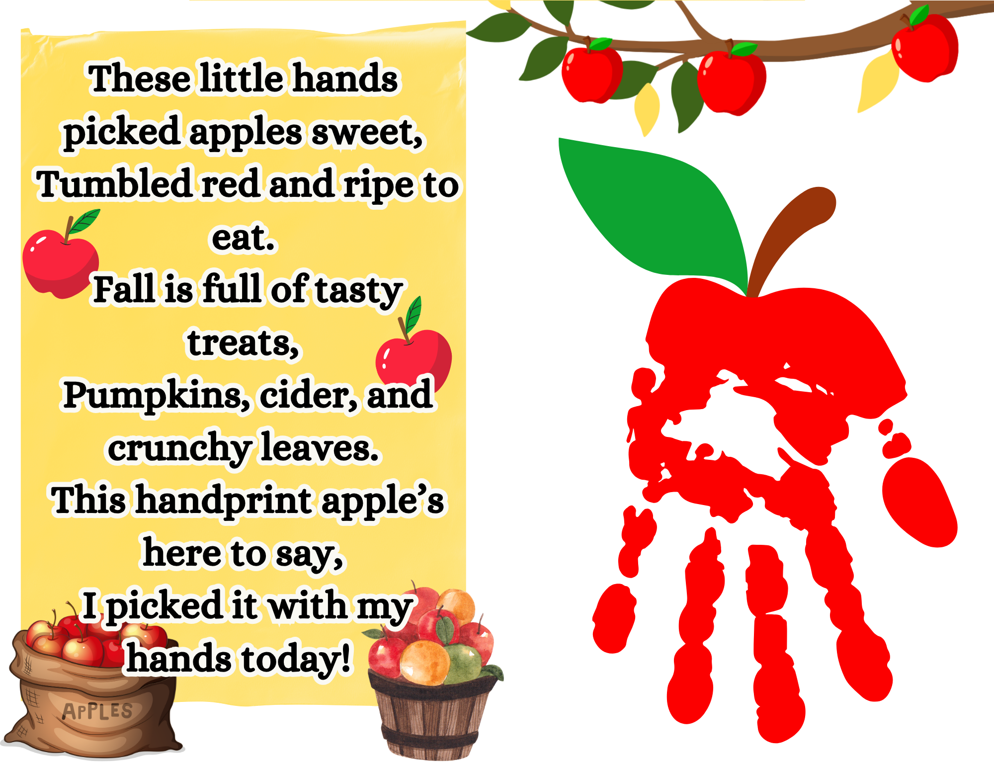 Apple Handprint Art, Apple Handprint Footprint,back to school infant art,infant Keepsake,apple Craft, Printable Handicraft, apple preschool