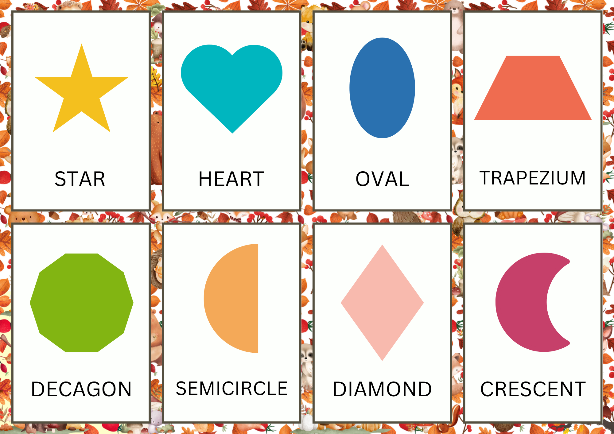 Fall Shape and Color Flashcard Set