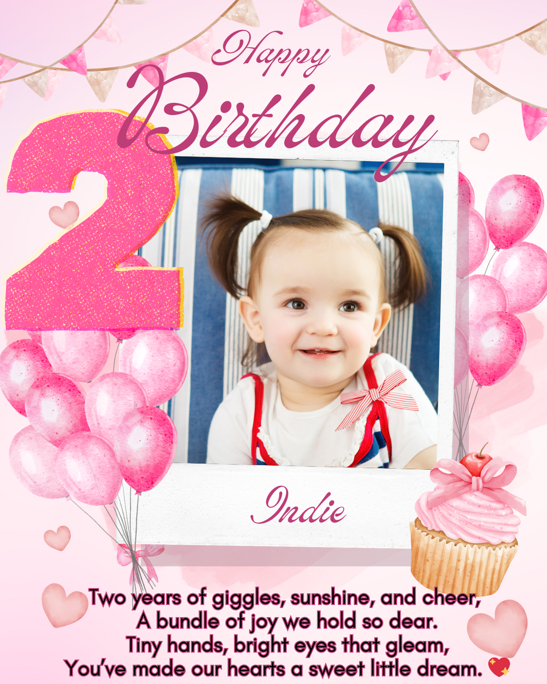 Girls 2nd Birthday Card