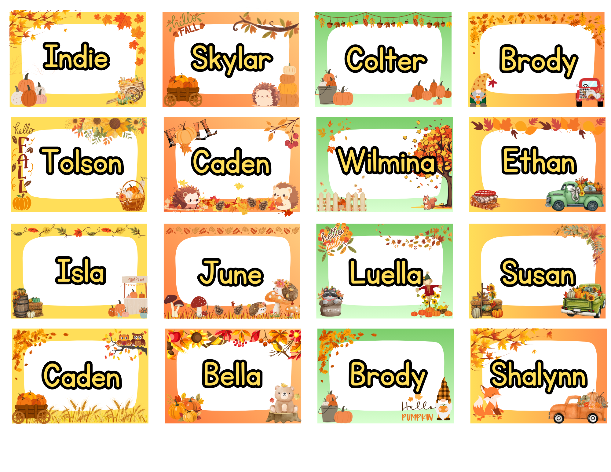 Editable Fall Name Tags Set of 4 sizes