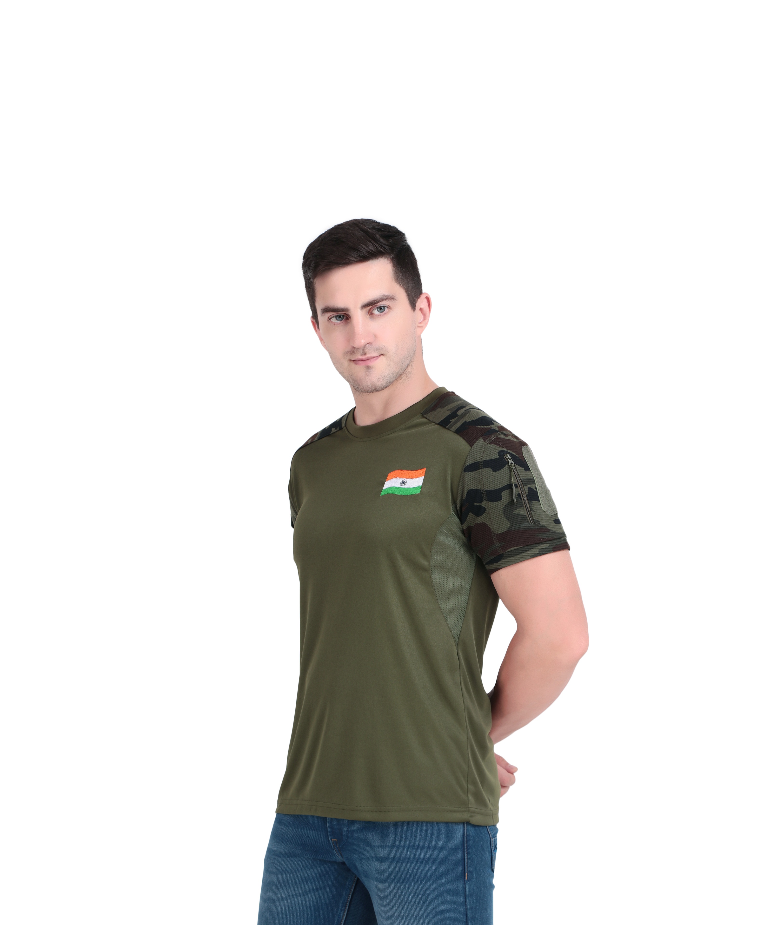 Indian Flag Army Green T-Shirt