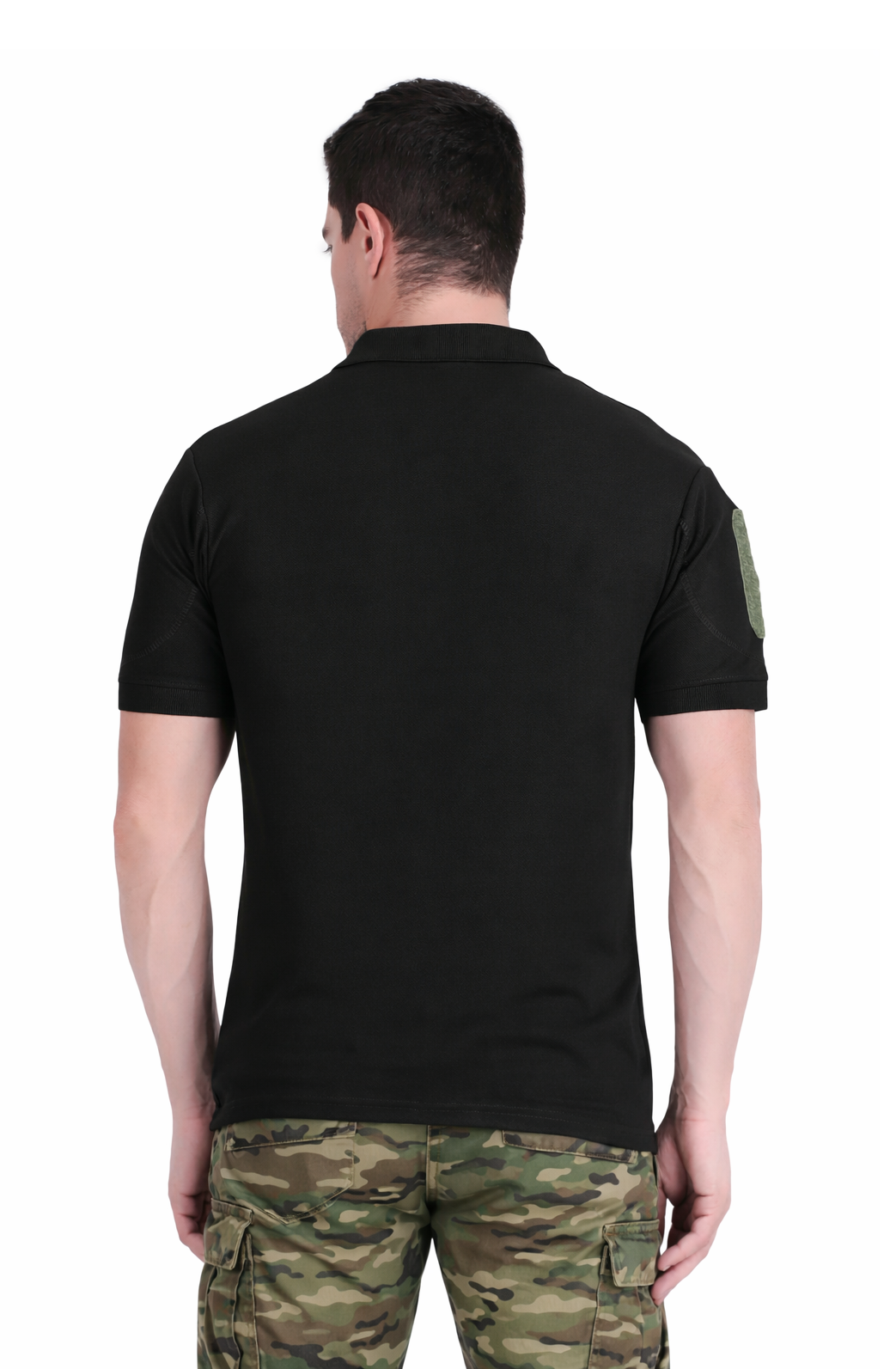 Men's Black Polo T-Shirt with Flag Patch