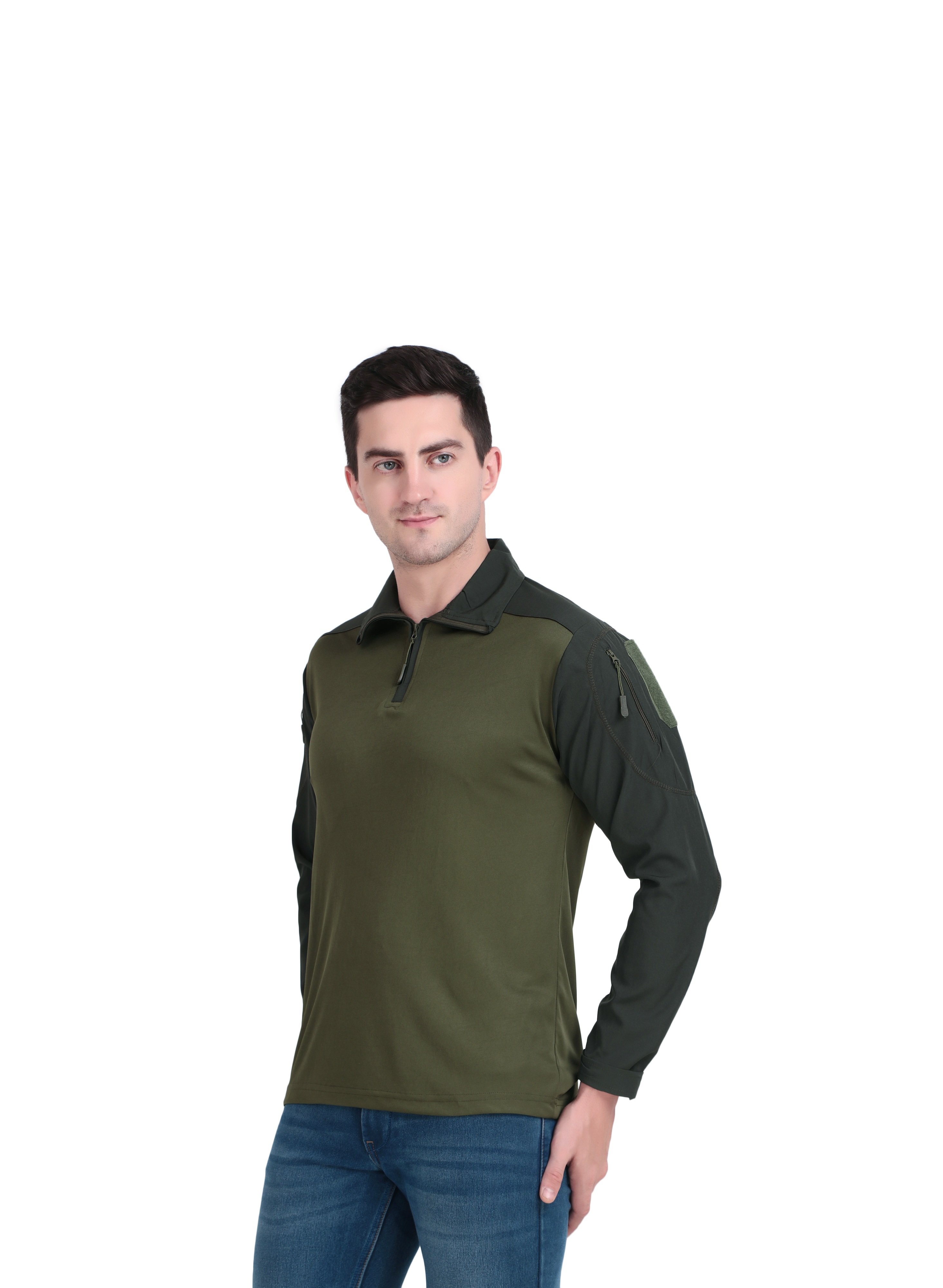 Men's Olive Green Long Sleeve Polo Shirt