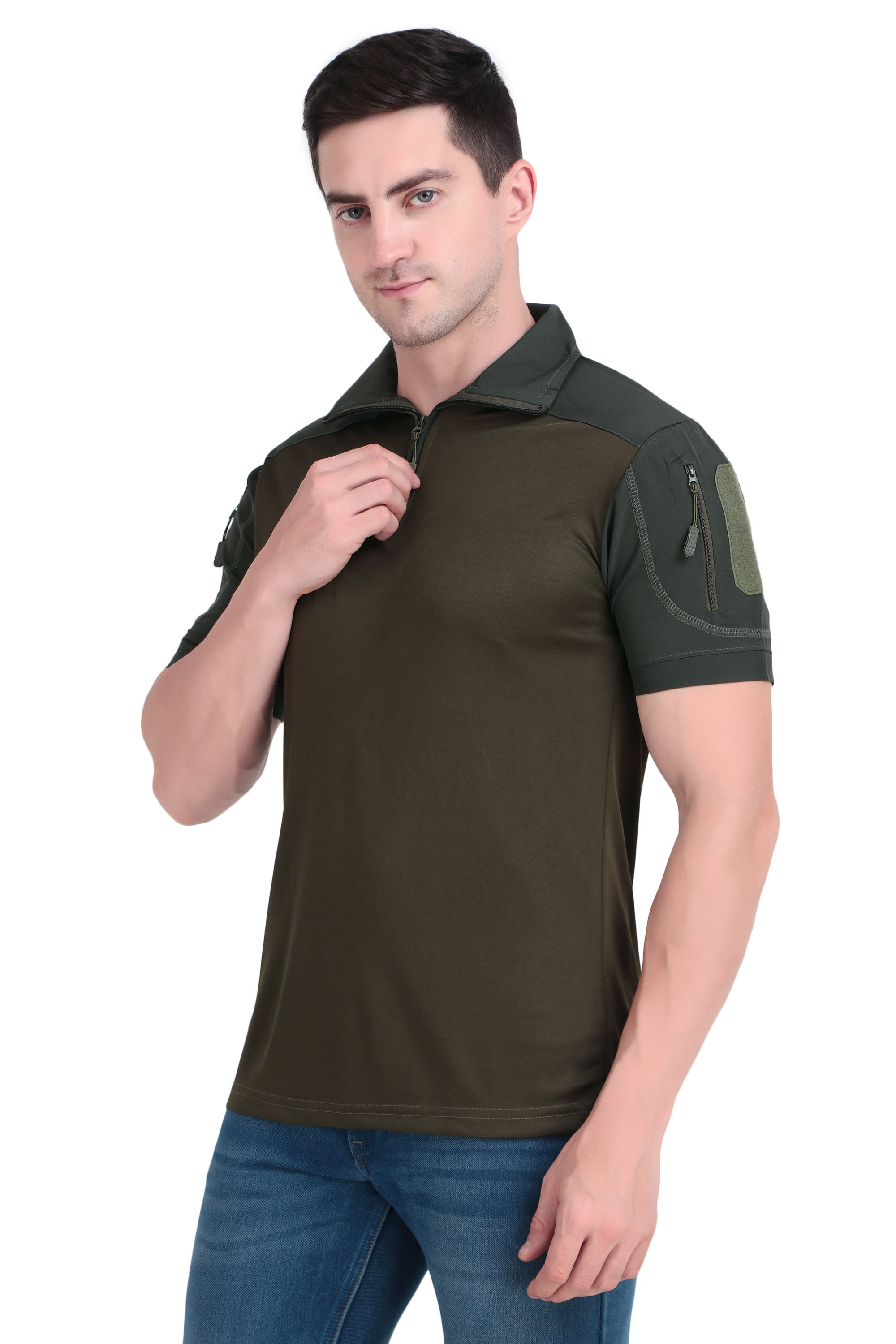 Men's olive green polo shirt