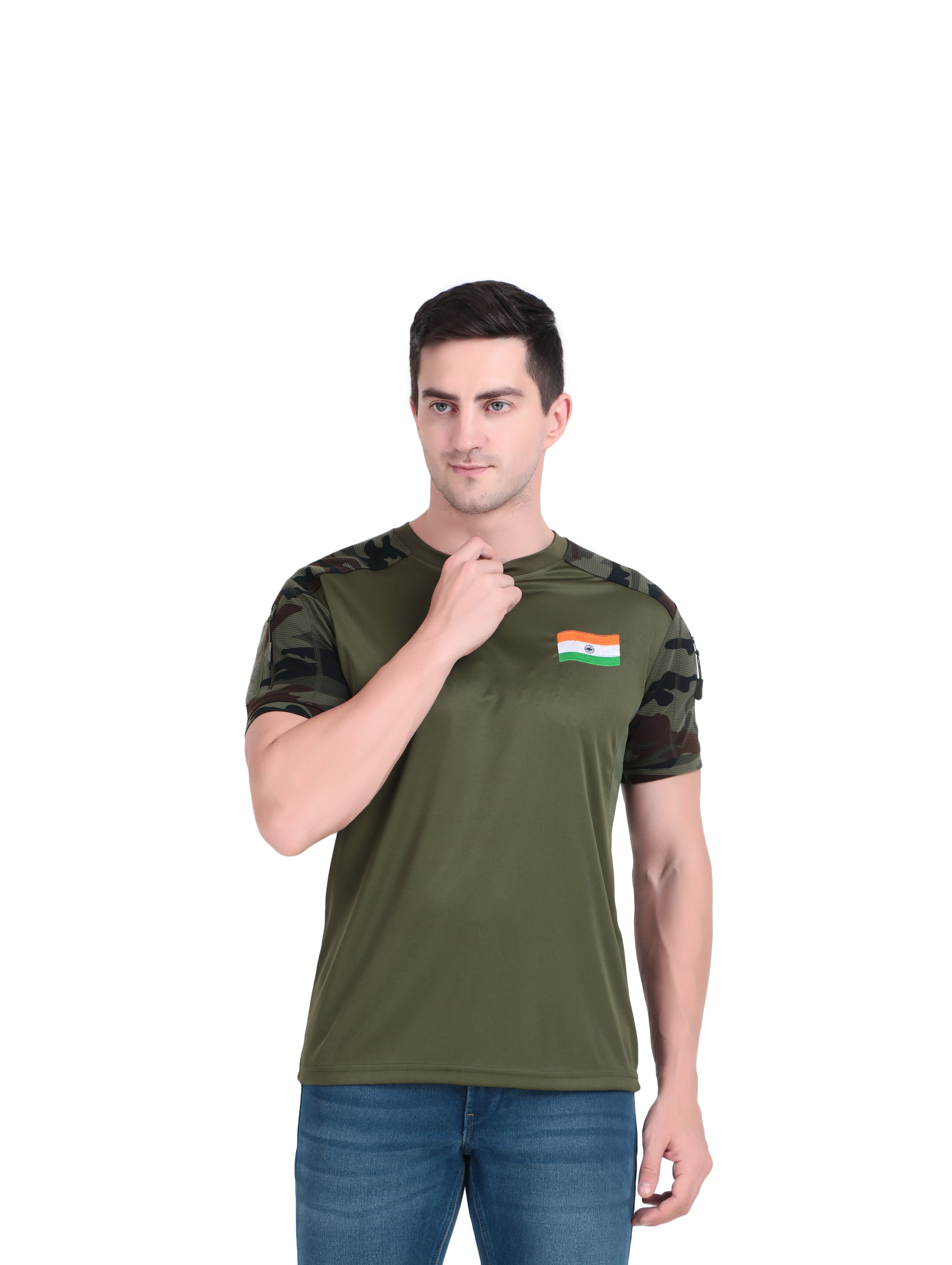 Indian Flag Army Green T-Shirt