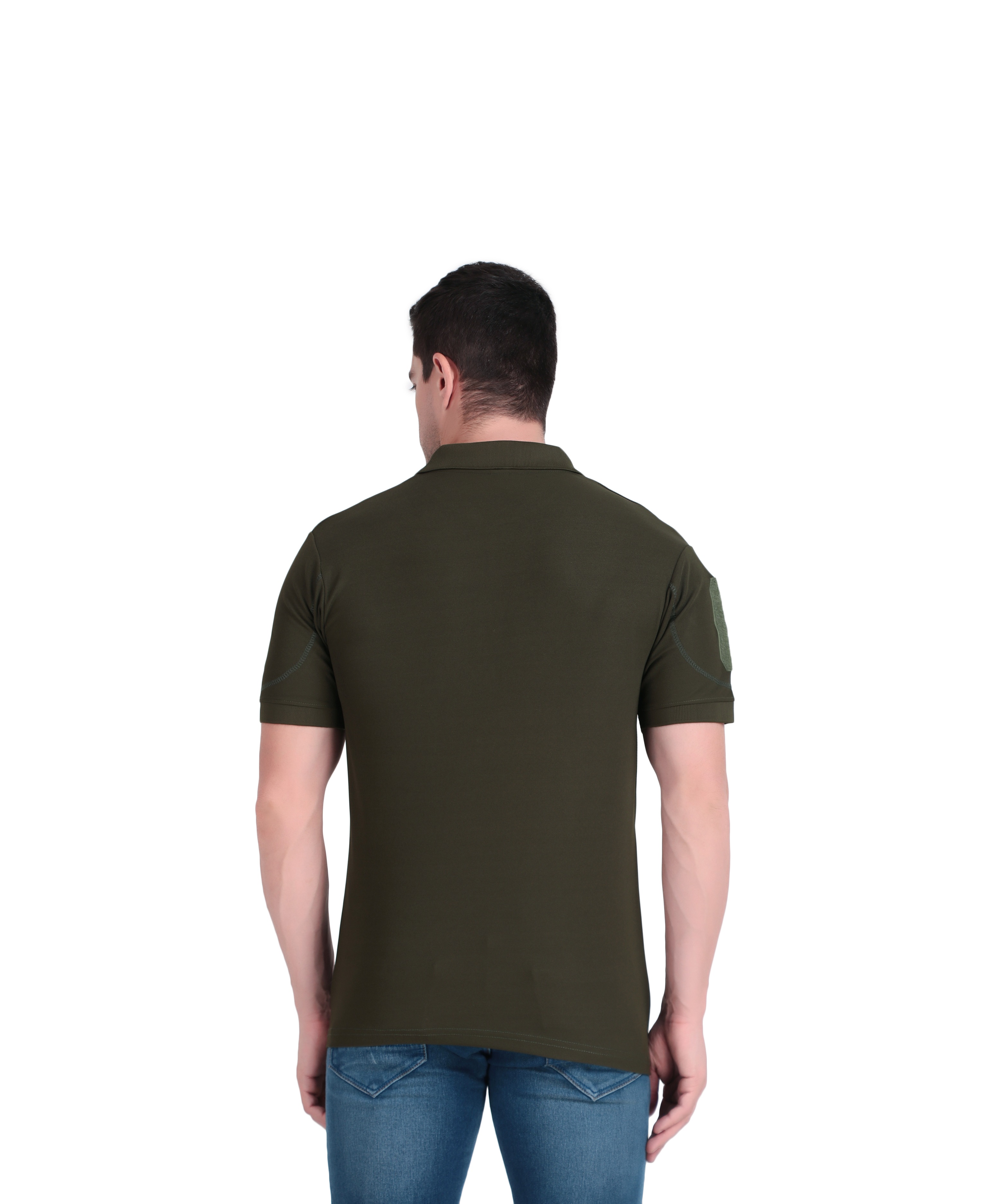 Olive Green Polo T-Shirt with Flag Patch