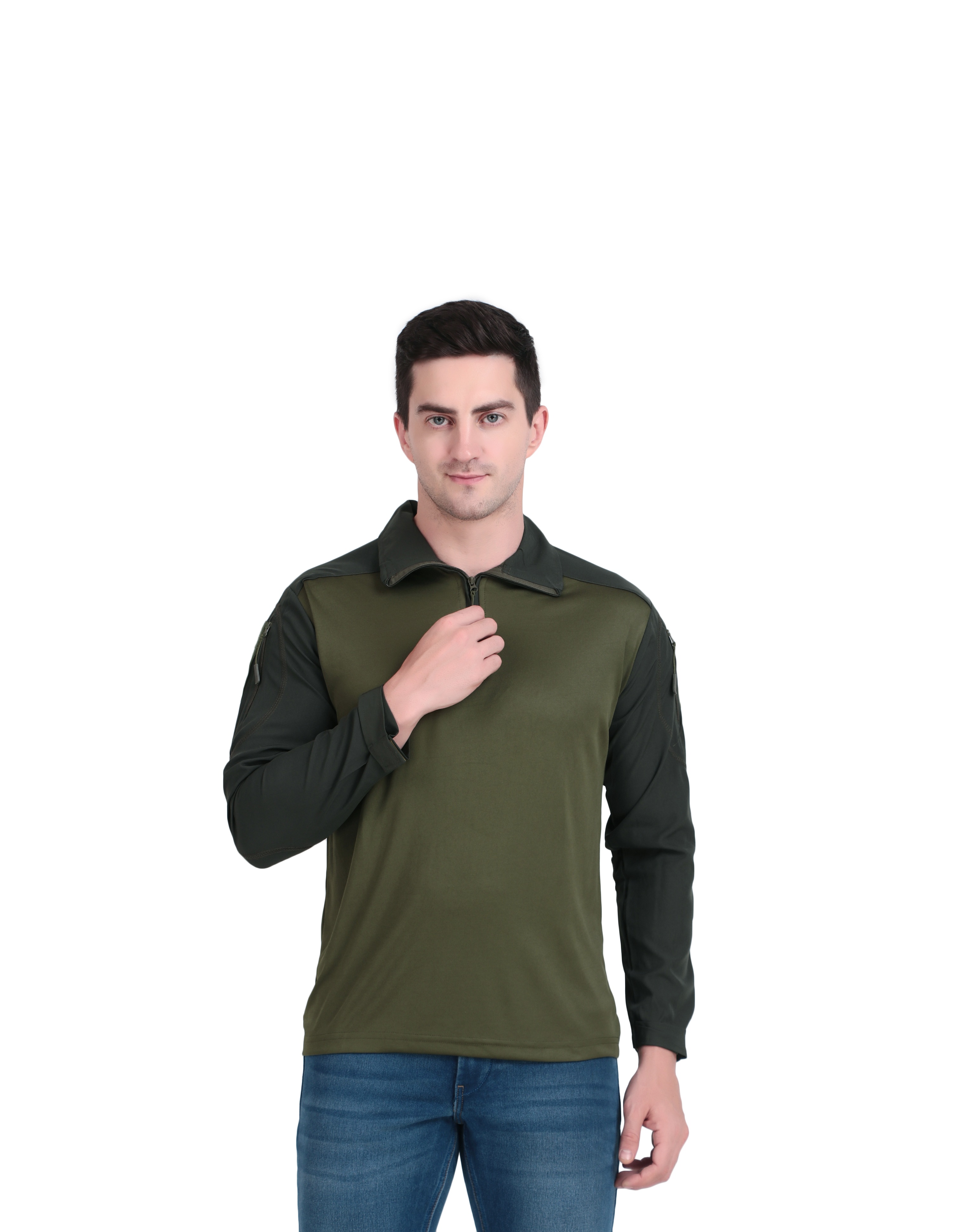 Men's Olive Green Long Sleeve Polo Shirt