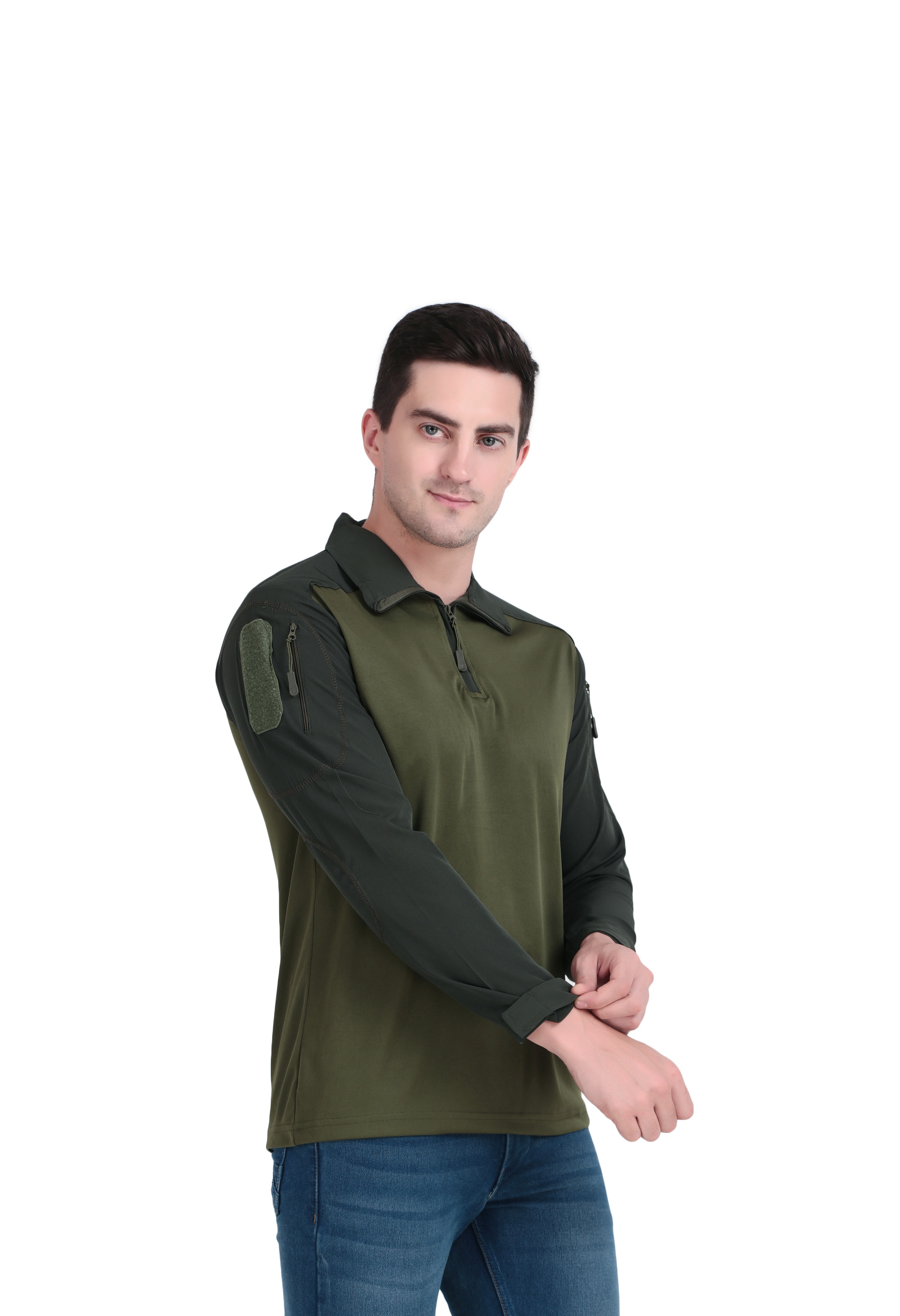 Men's Olive Green Long Sleeve Polo Shirt