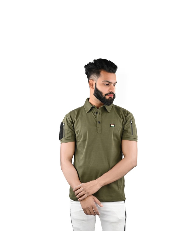 Olive Green Polo T-Shirt Small Flag Tactical H/s
