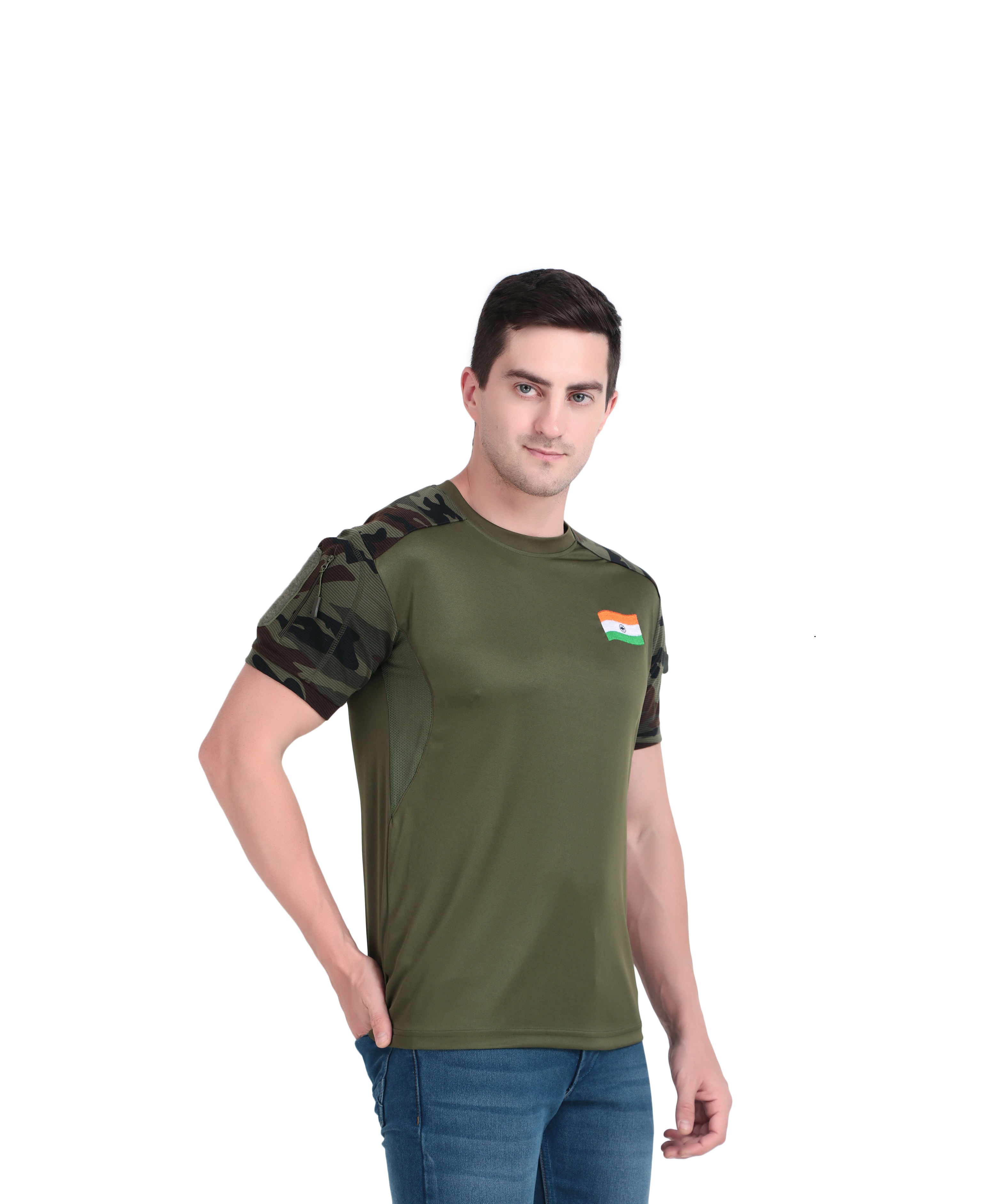 Indian Flag Army Green T-Shirt