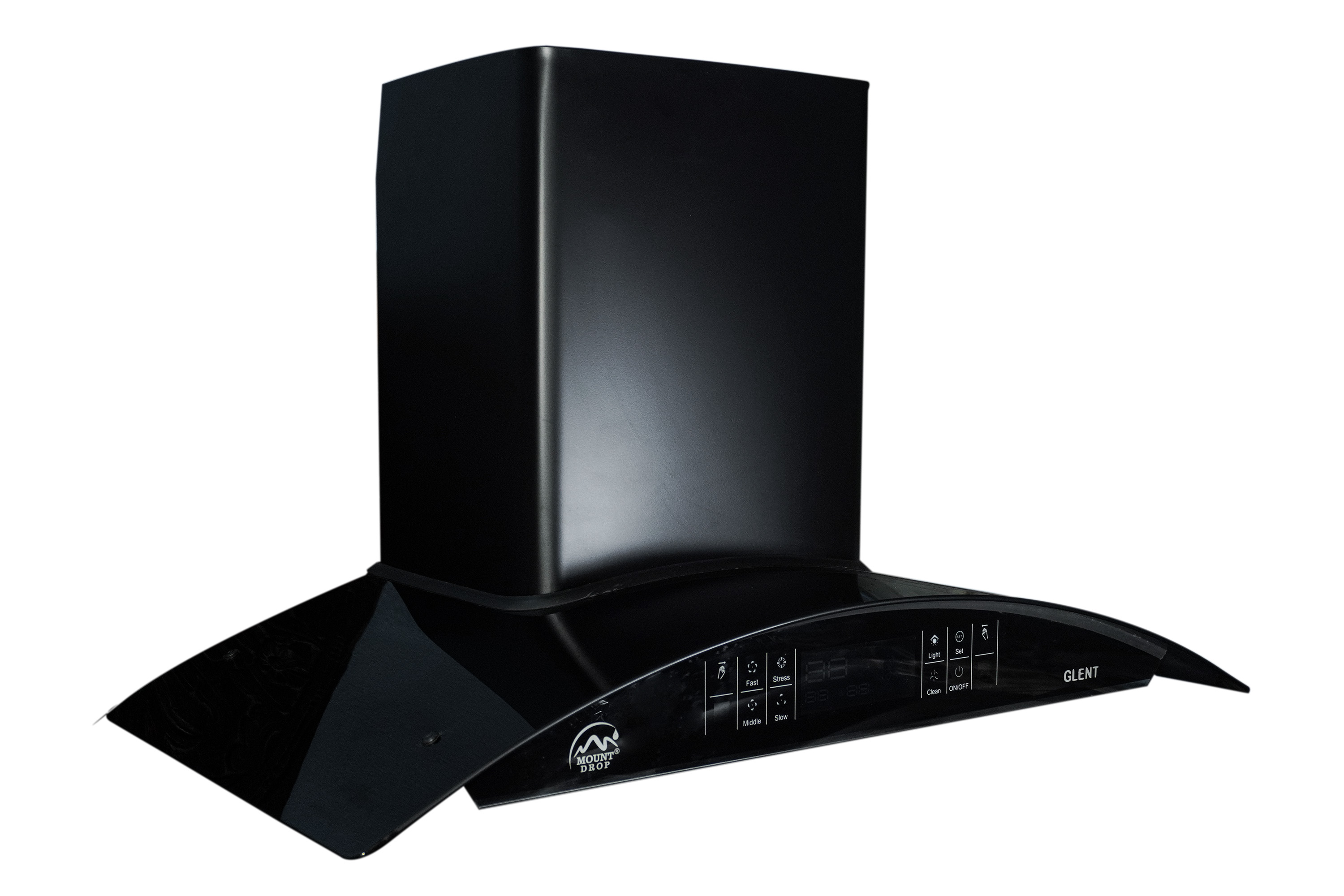 Mount Drop Glent Black 90 CM Filterless Kitchen Chimney | 1800–2500 m³/hr Suction | Touch & Motion Sensor | 4 Speed | Auto Heat Clean | LED Light | Copper Motor | Lifetime Warranty