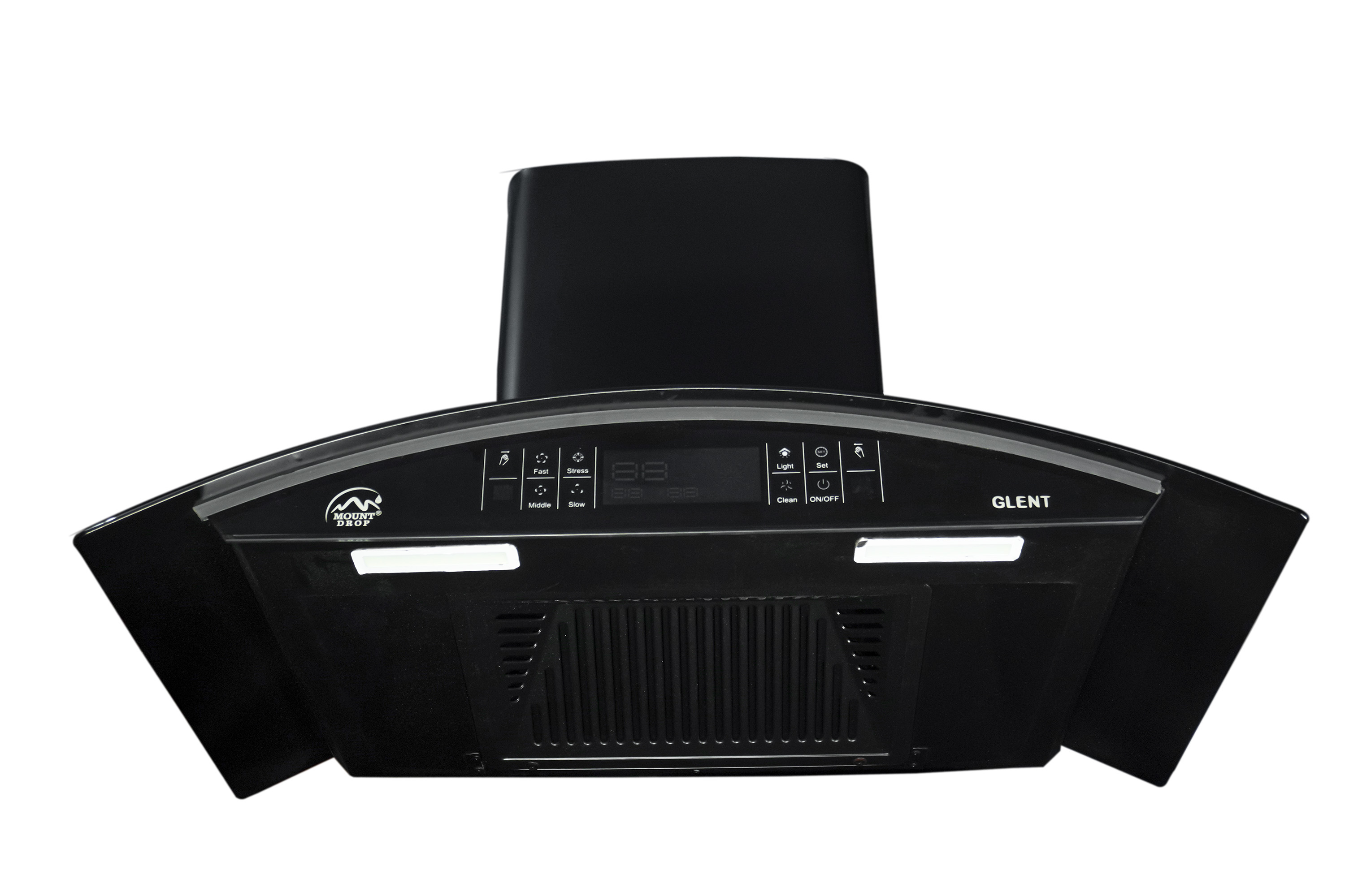 Mount Drop Glent Black 90 CM Filterless Kitchen Chimney | 1800–2500 m³/hr Suction | Touch & Motion Sensor | 4 Speed | Auto Heat Clean | LED Light | Copper Motor | Lifetime Warranty