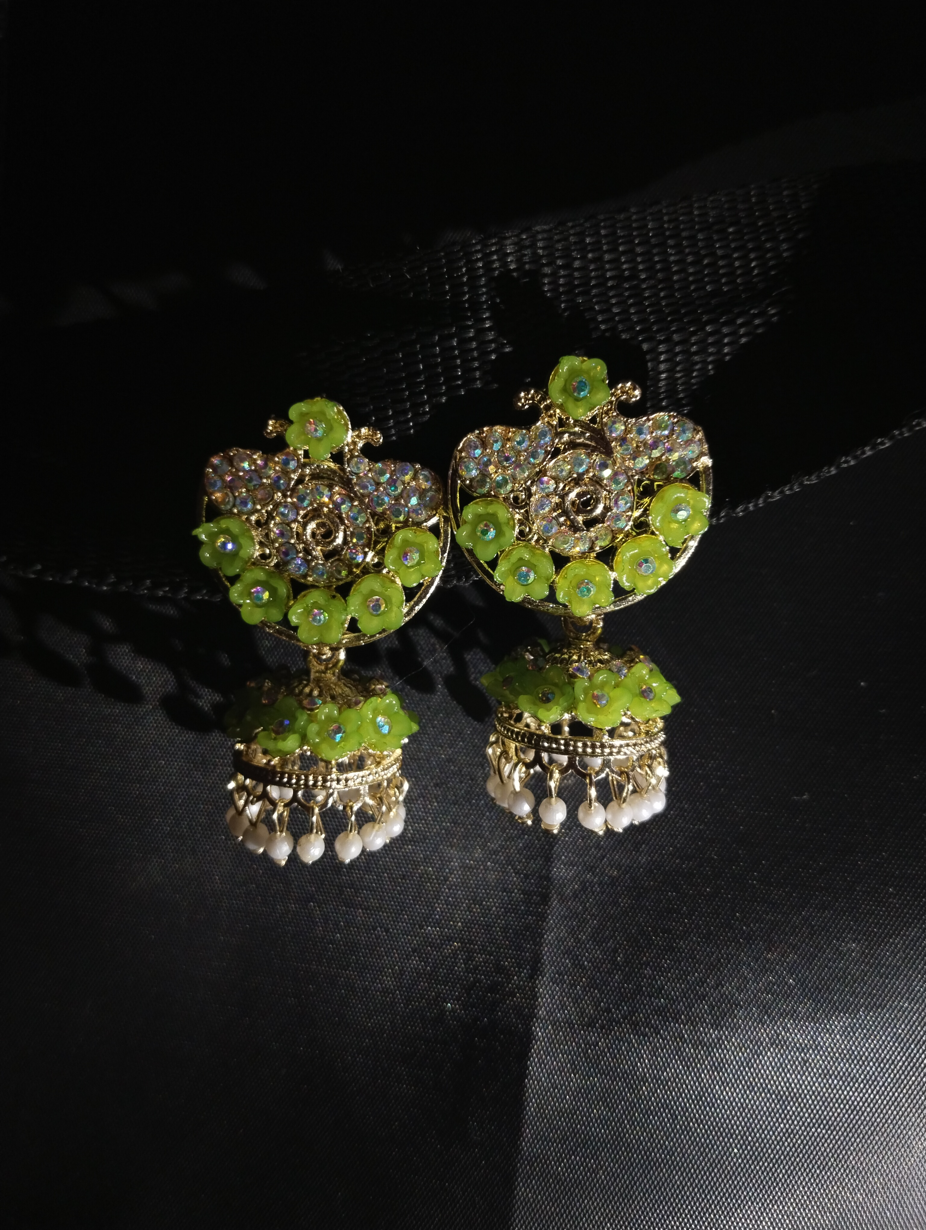 Green Floral Statement Earrings