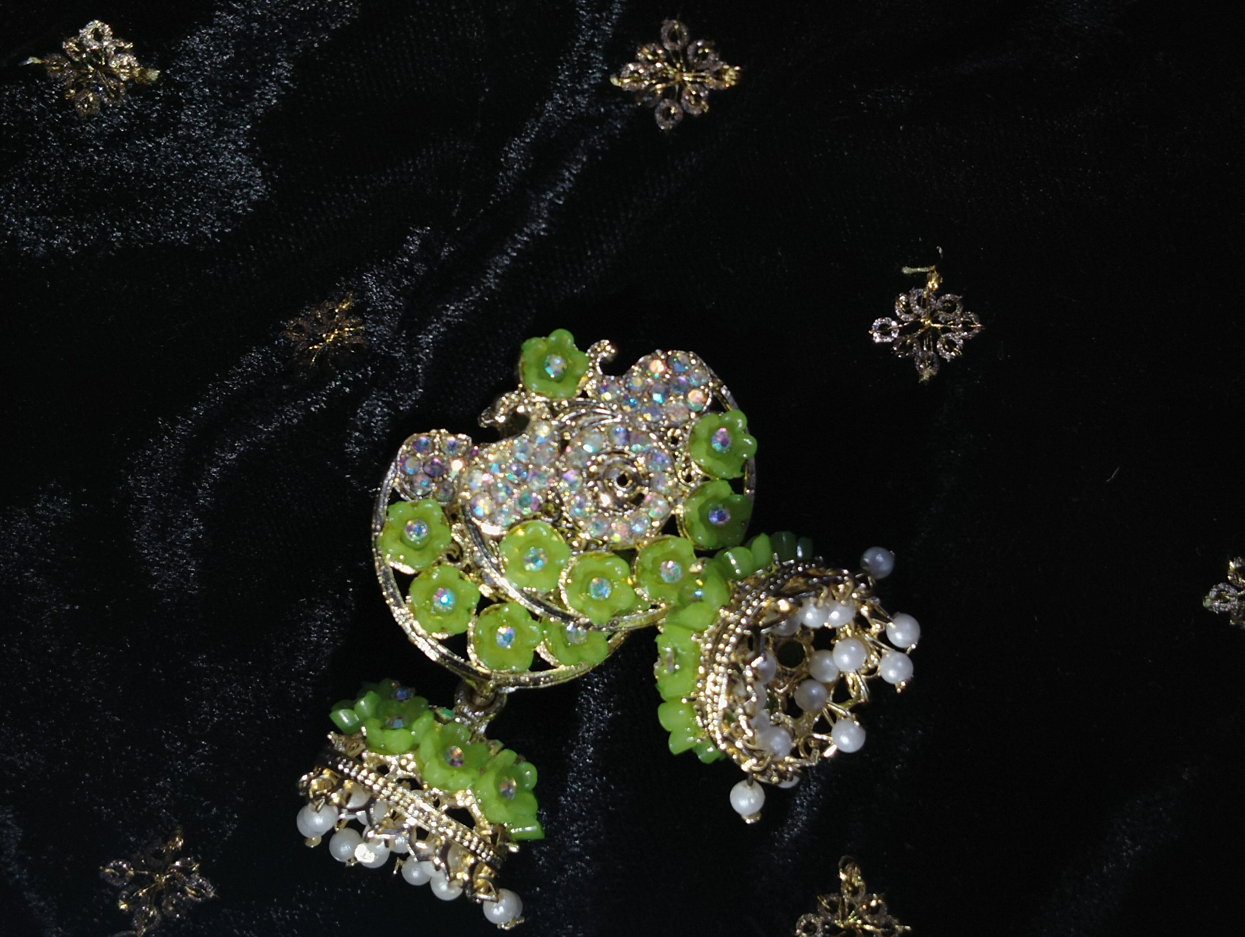 Green Floral Statement Earrings