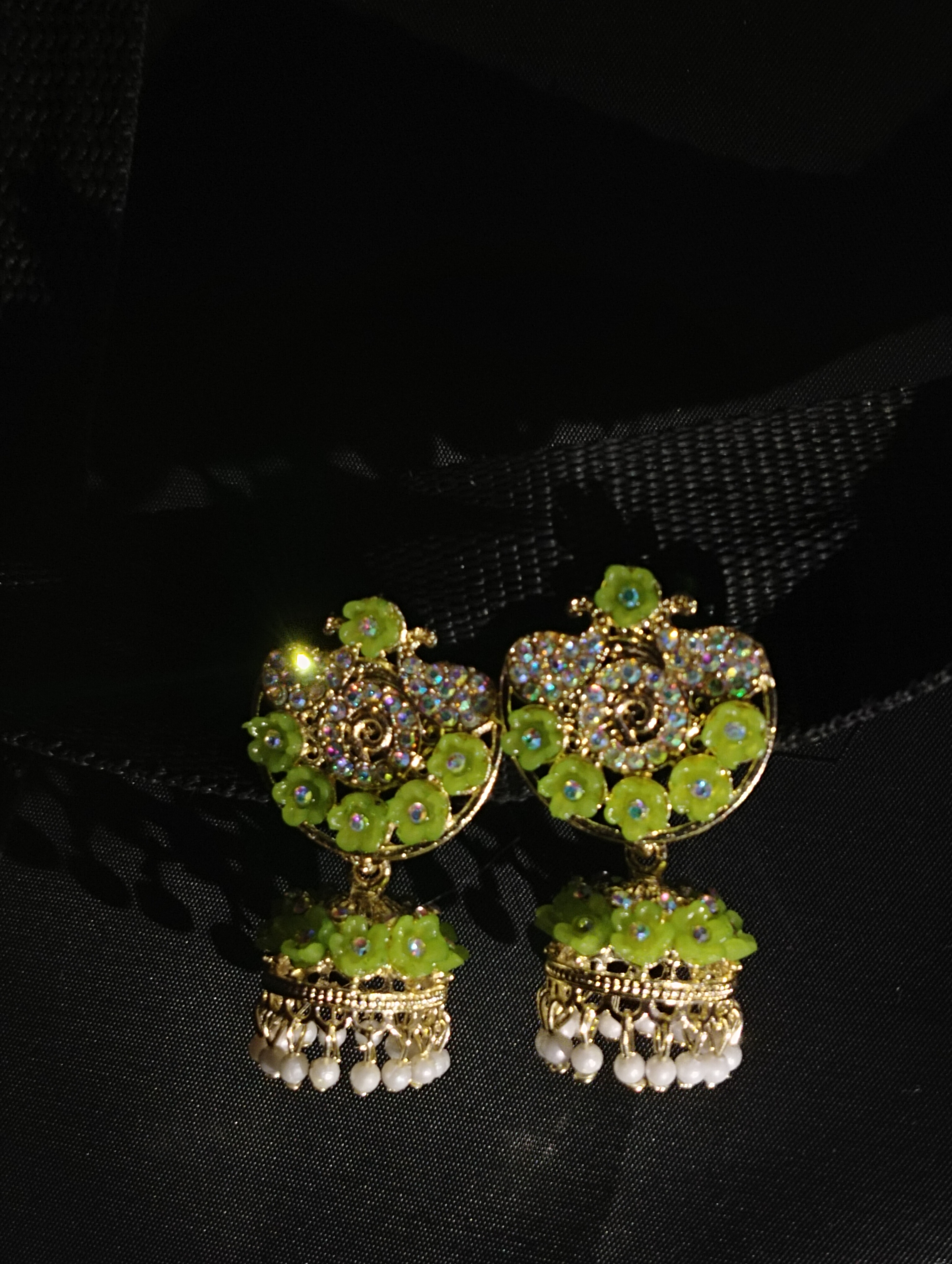 Green Floral Statement Earrings
