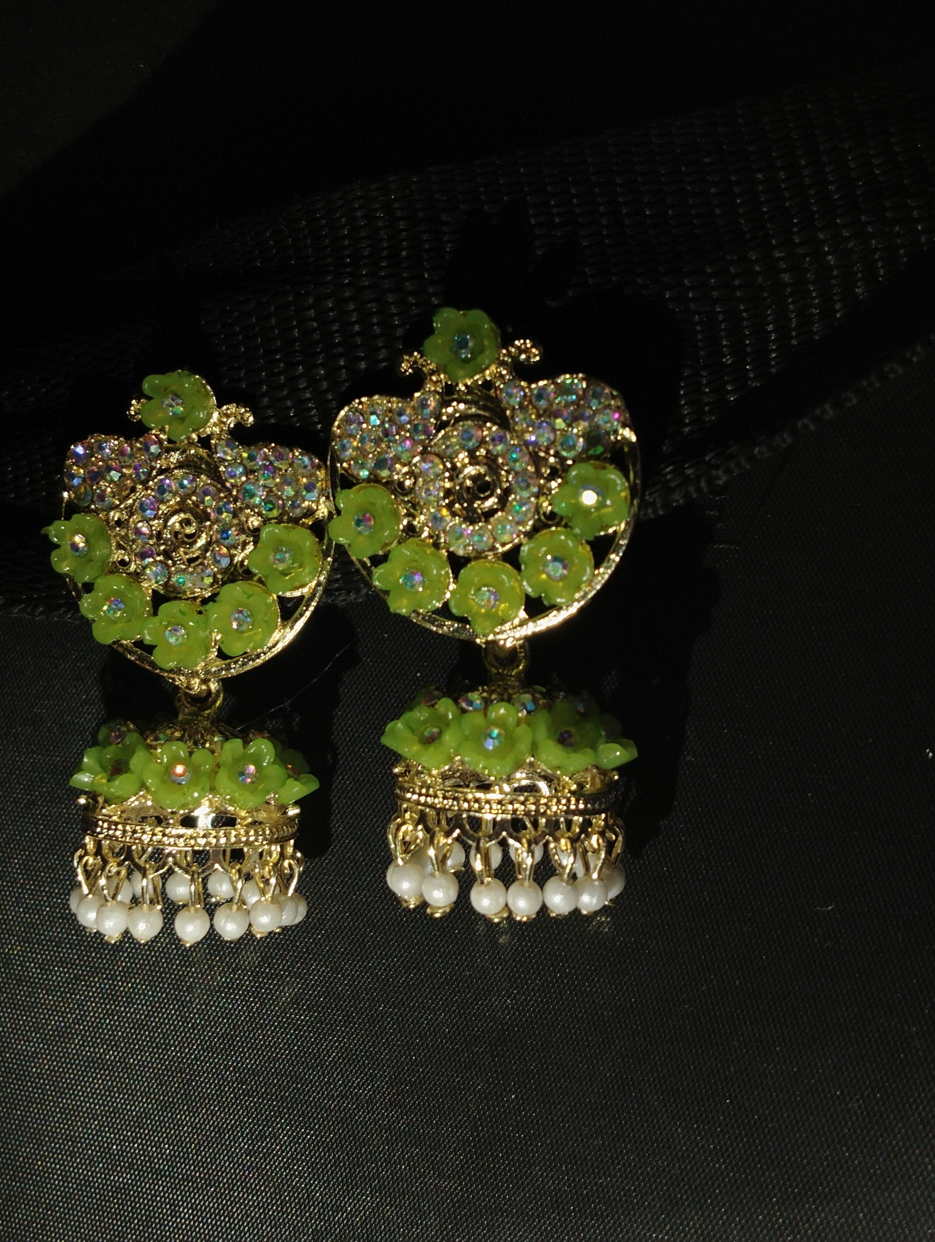 Green Floral Statement Earrings