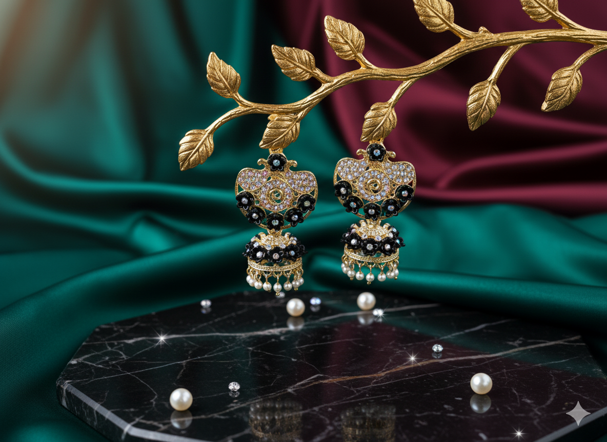 Black and Gold Earrings Jhumka