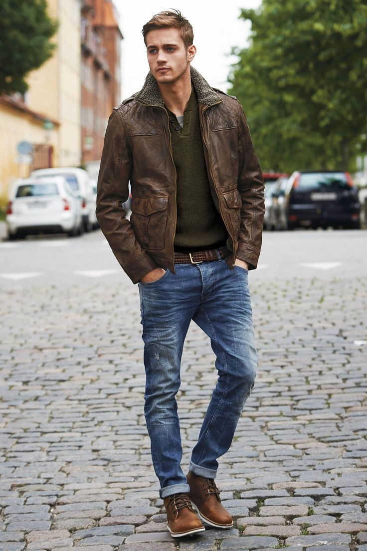 Men's brown leather jacket