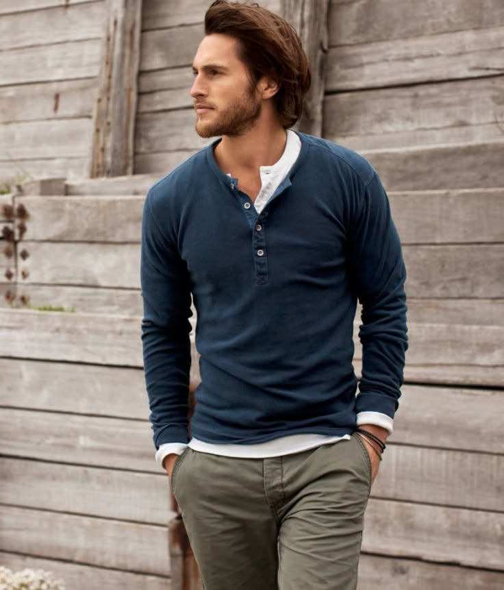 Men's Navy Blue Henley Shirt