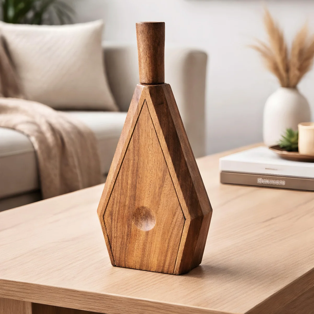 Geometric Ridge Wooden Vase
