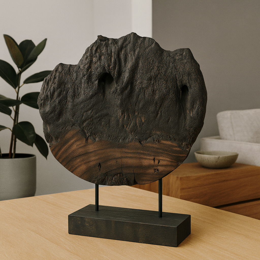Burnt Wooden Sculpture on Stand