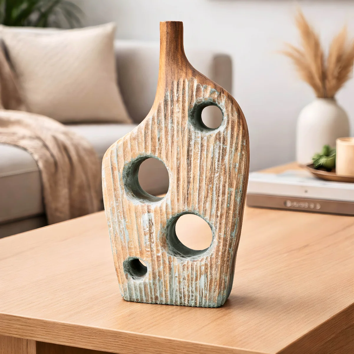 Aqua Ridge Wooden Vase