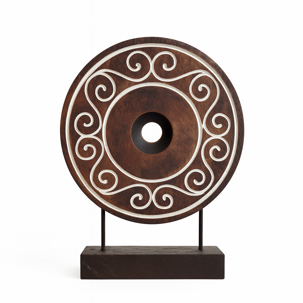 Carved Wooden Floral Disc