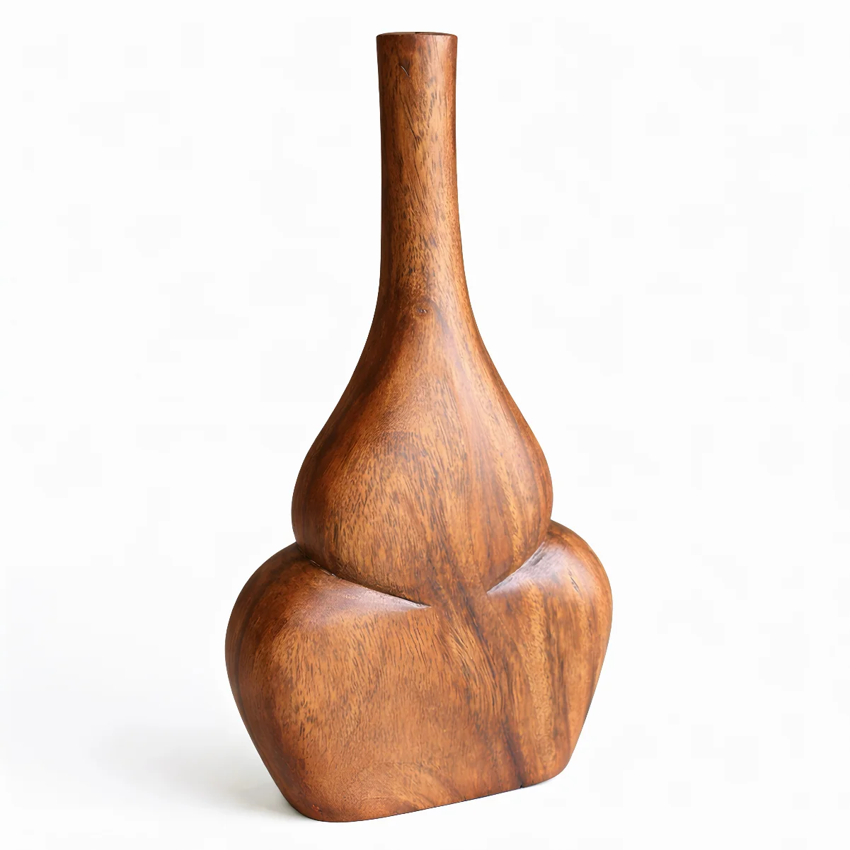 Sculpted Gourd Wooden Vase